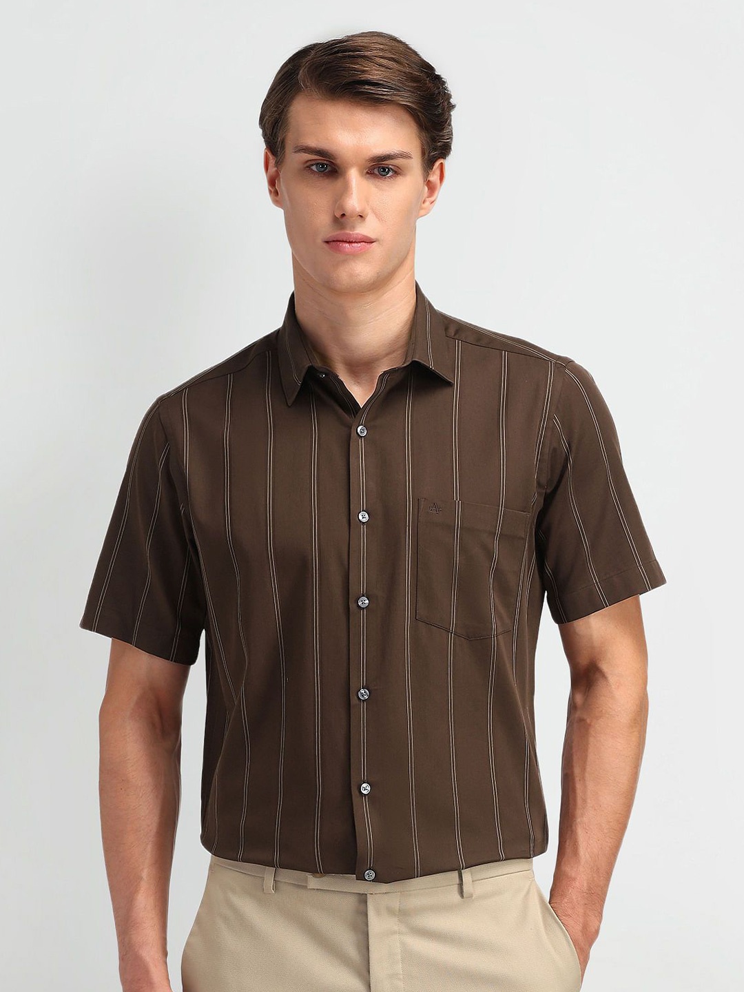 

Arrow Men Classic Opaque Striped Formal Shirt, Brown
