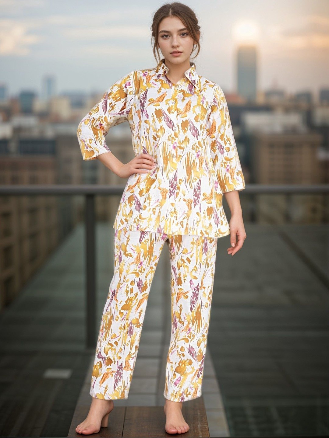 

BAESD Printed Shirt With Trouser Co -Ords, Yellow