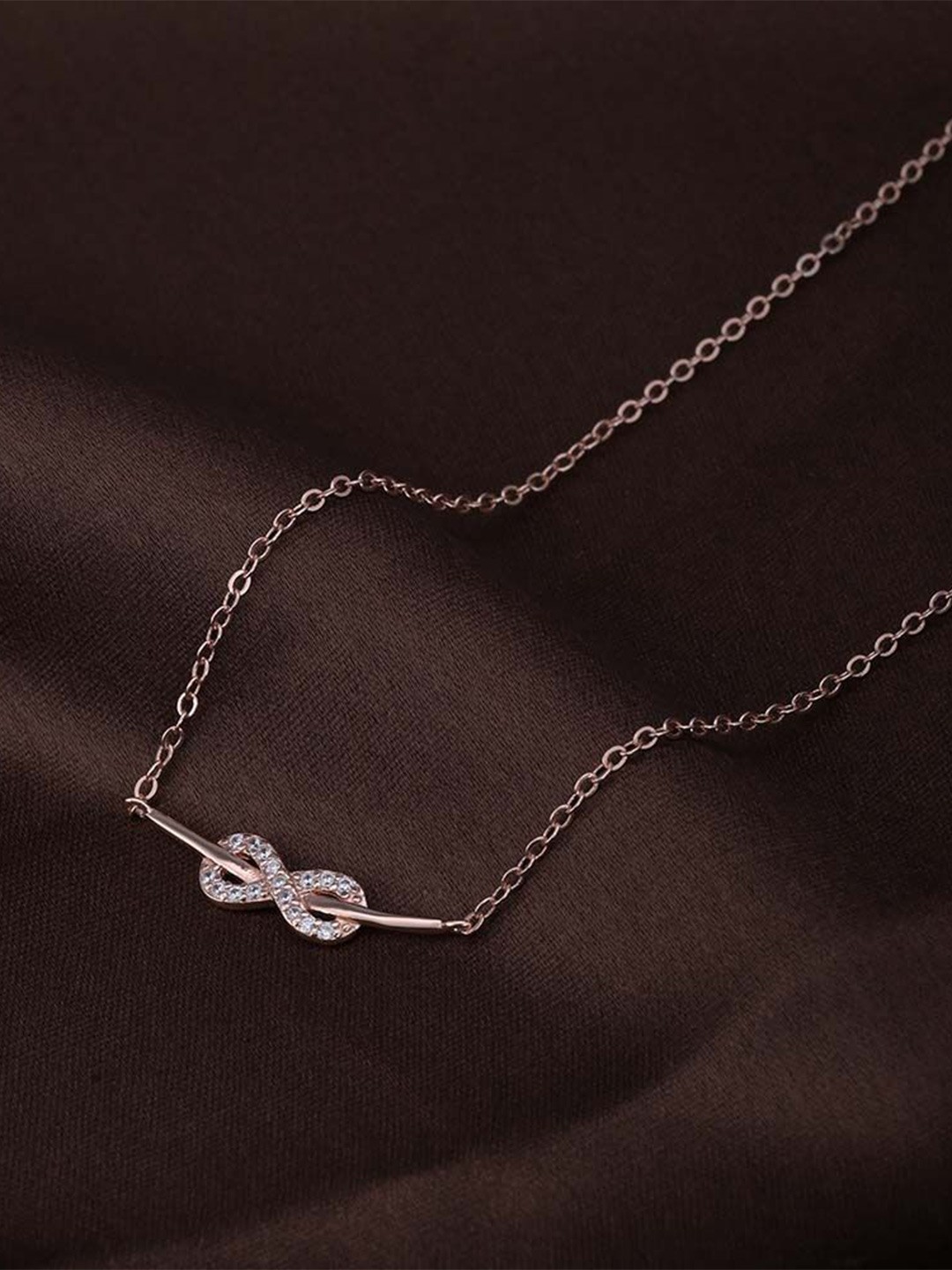 

PALMONAS Stainless Steel Rose Gold-Plated Cubic Zirconia Starlit Infinity Necklace