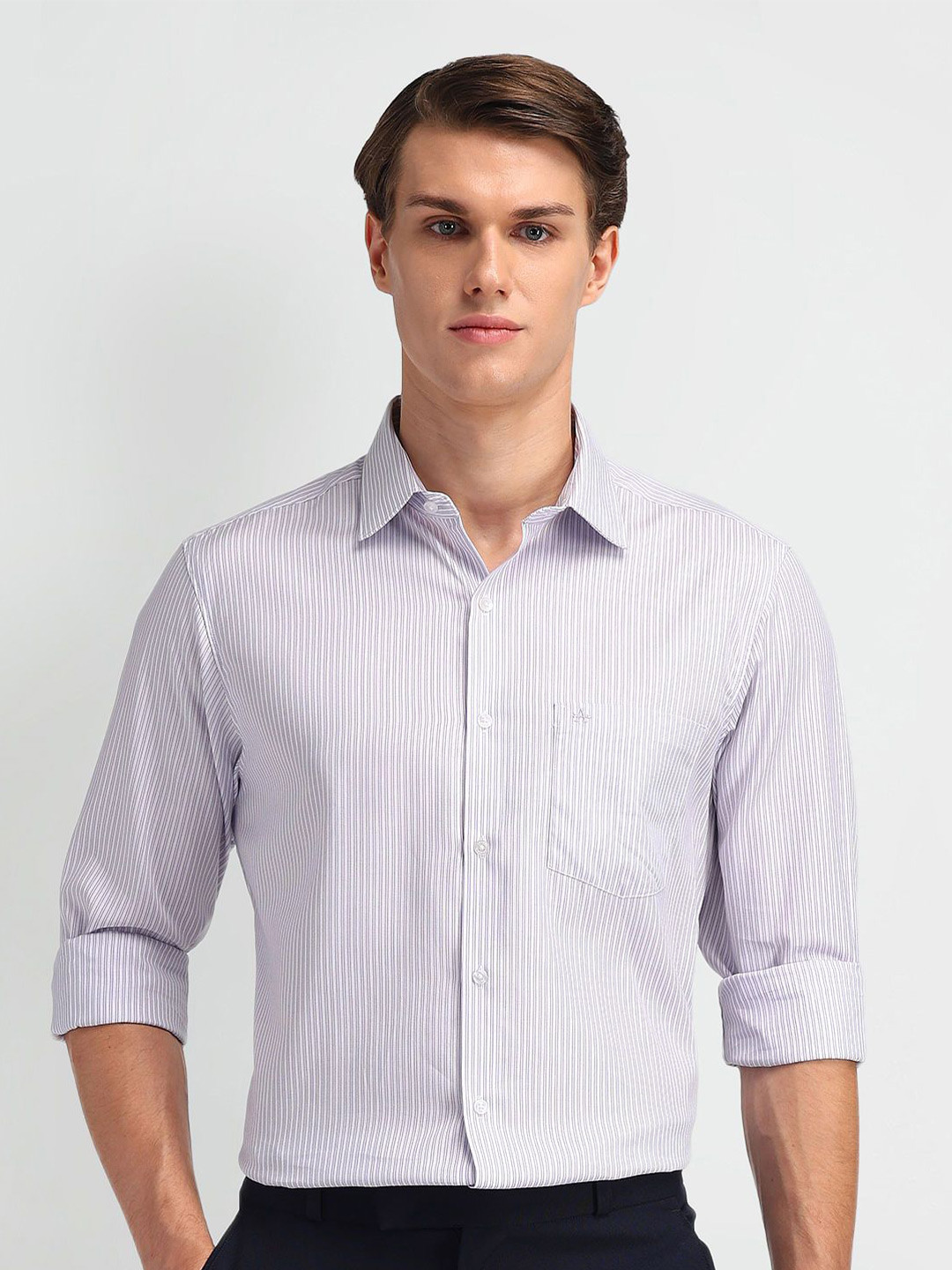 

Arrow Men Classic Pinstripes Opaque Striped Formal Shirt, Violet