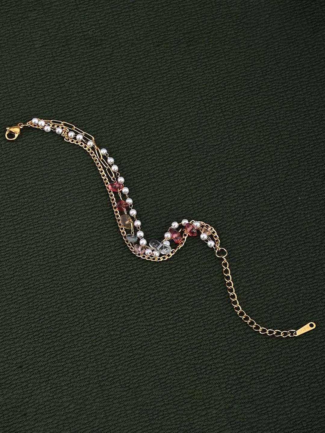 

PALMONAS Stainless Steel Gold-Plated Beaded Layered Wraparound Bracelet