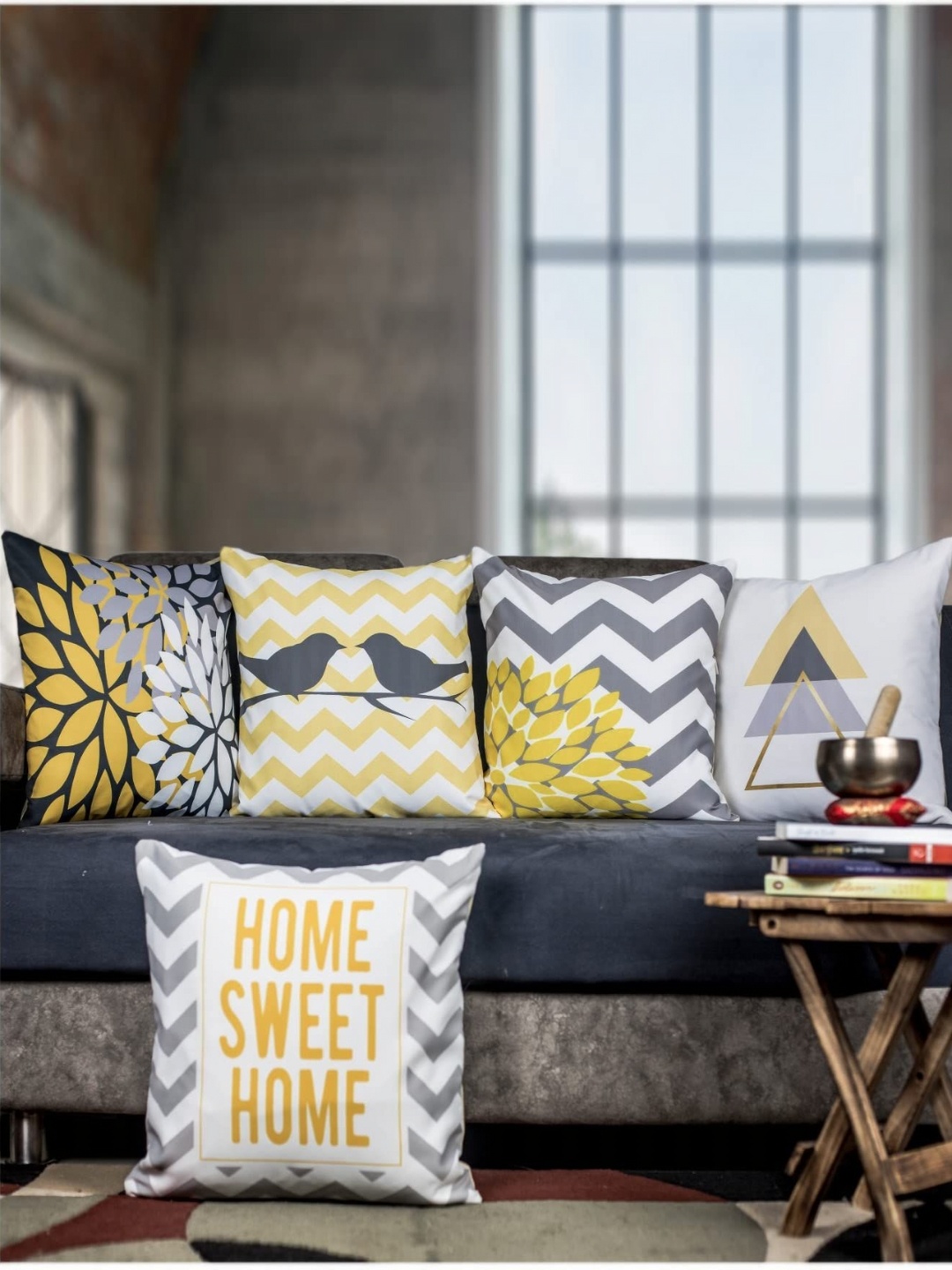 

Vendola Grey & White 5 Pieces Geometric Printed Satin Square Cushion Covers