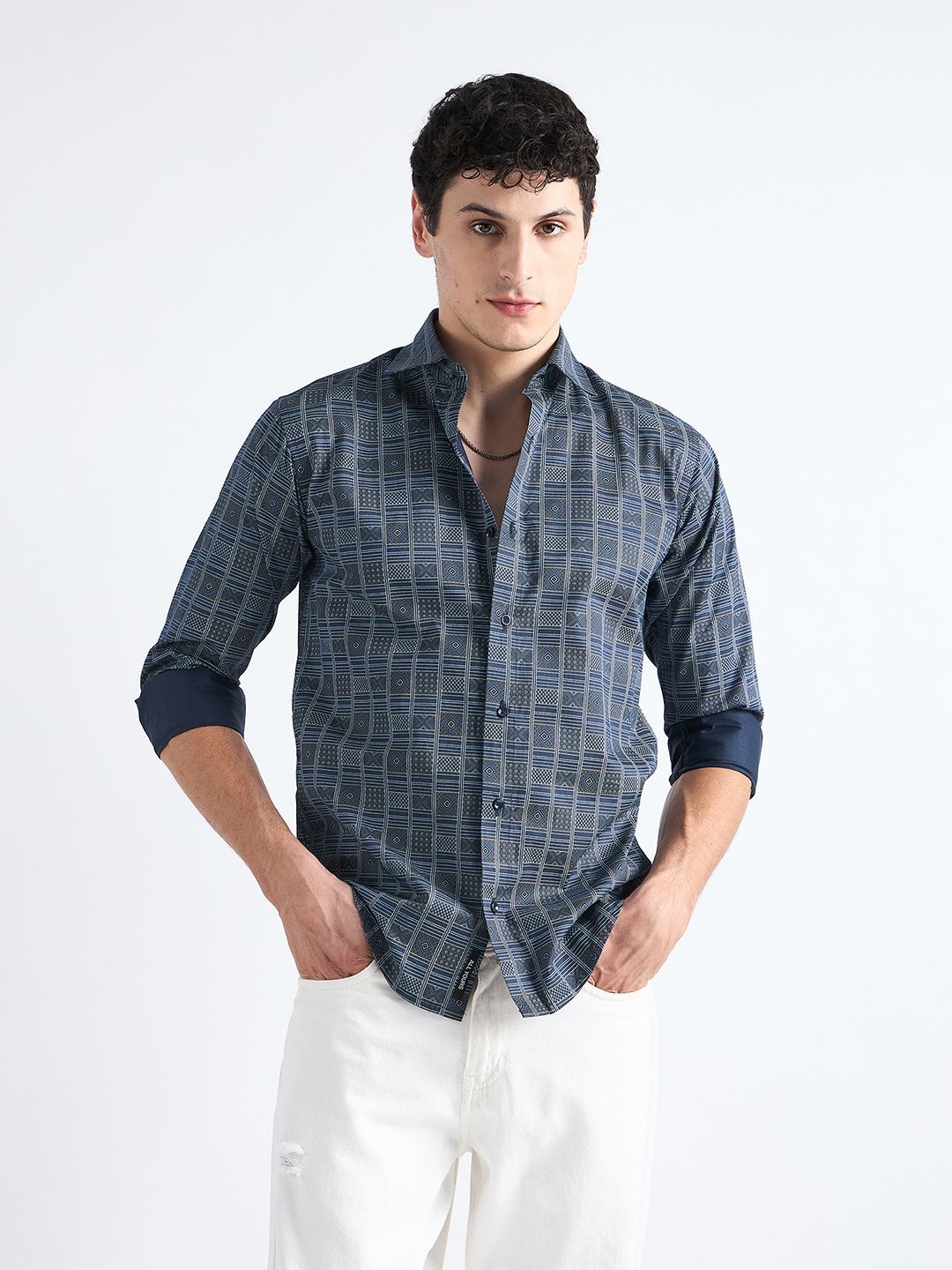 

all yours Men Classic Opaque Striped Formal Shirt, Navy blue