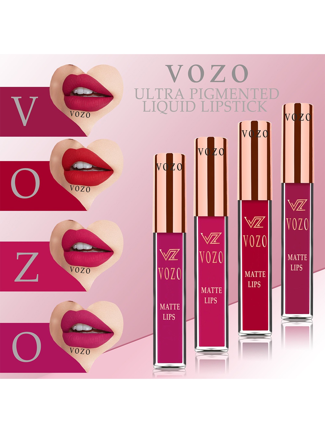 

VOZO Set Of 4 Matte Lips Liquid Lipsticks-4 ml Each Shades-101-104-105-106, Red