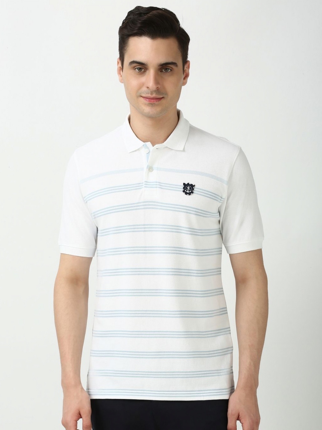 

Peter England Casuals Men Striped Polo Collar Cotton T-shirt, White