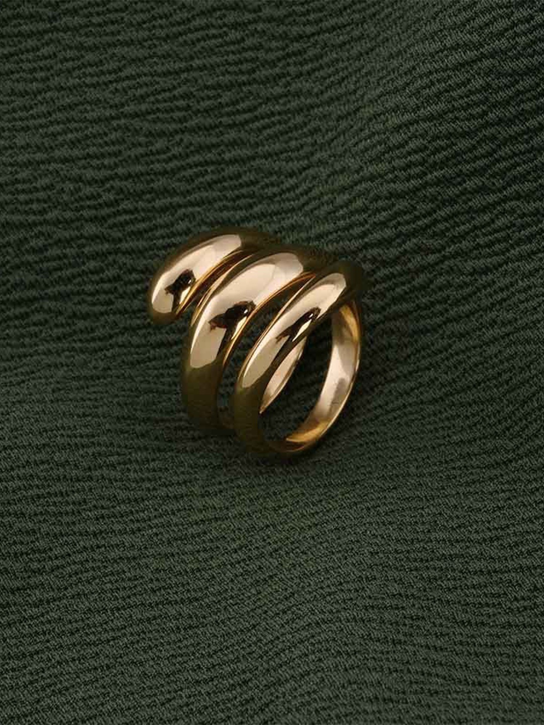 

PALMONAS Gold-Plated Stainless Steel Spiral Three Layer Finger Ring