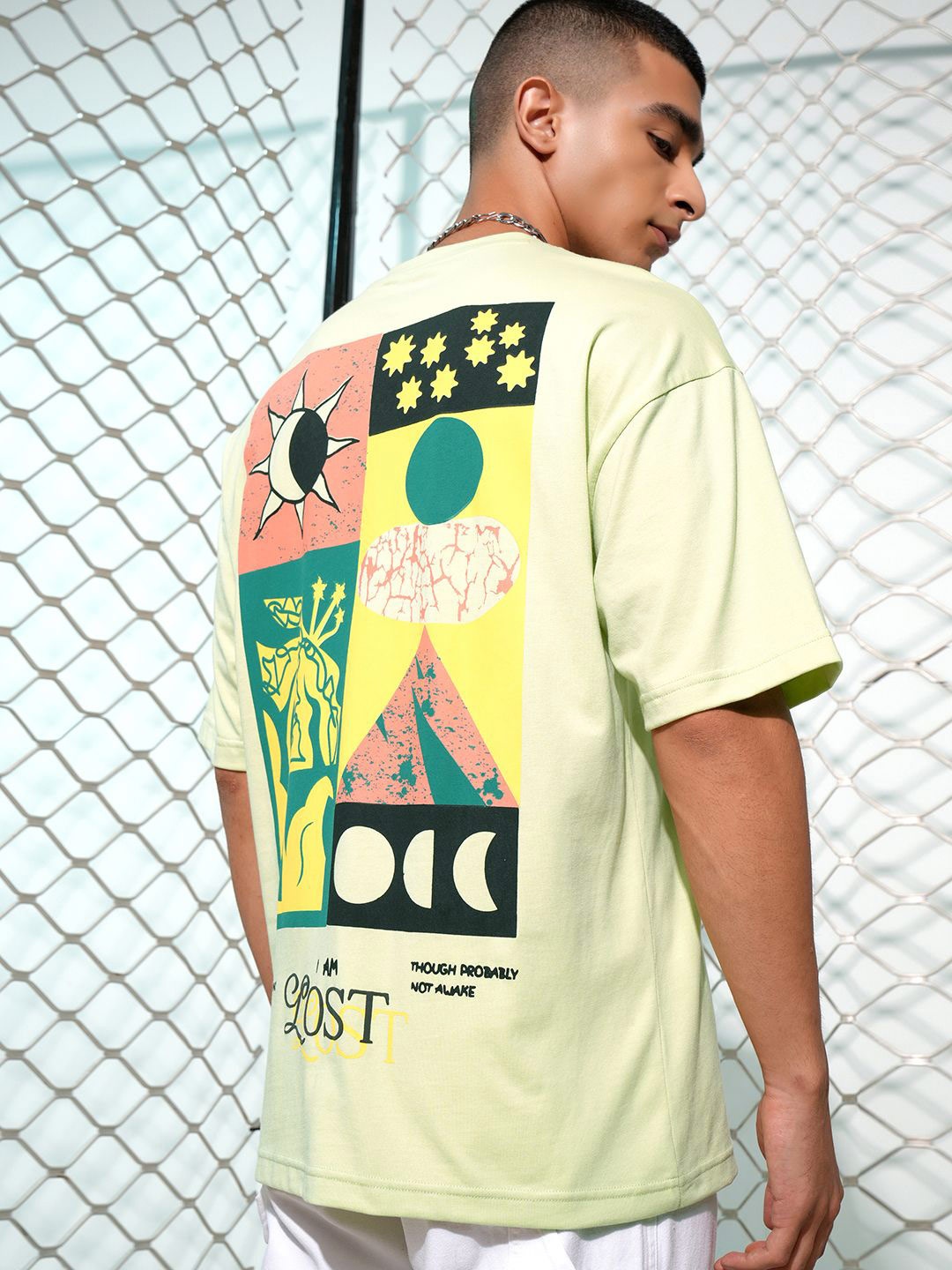

HIGHLANDER Men Graphic Printed Round Neck Oversized T-shirt, Lime green