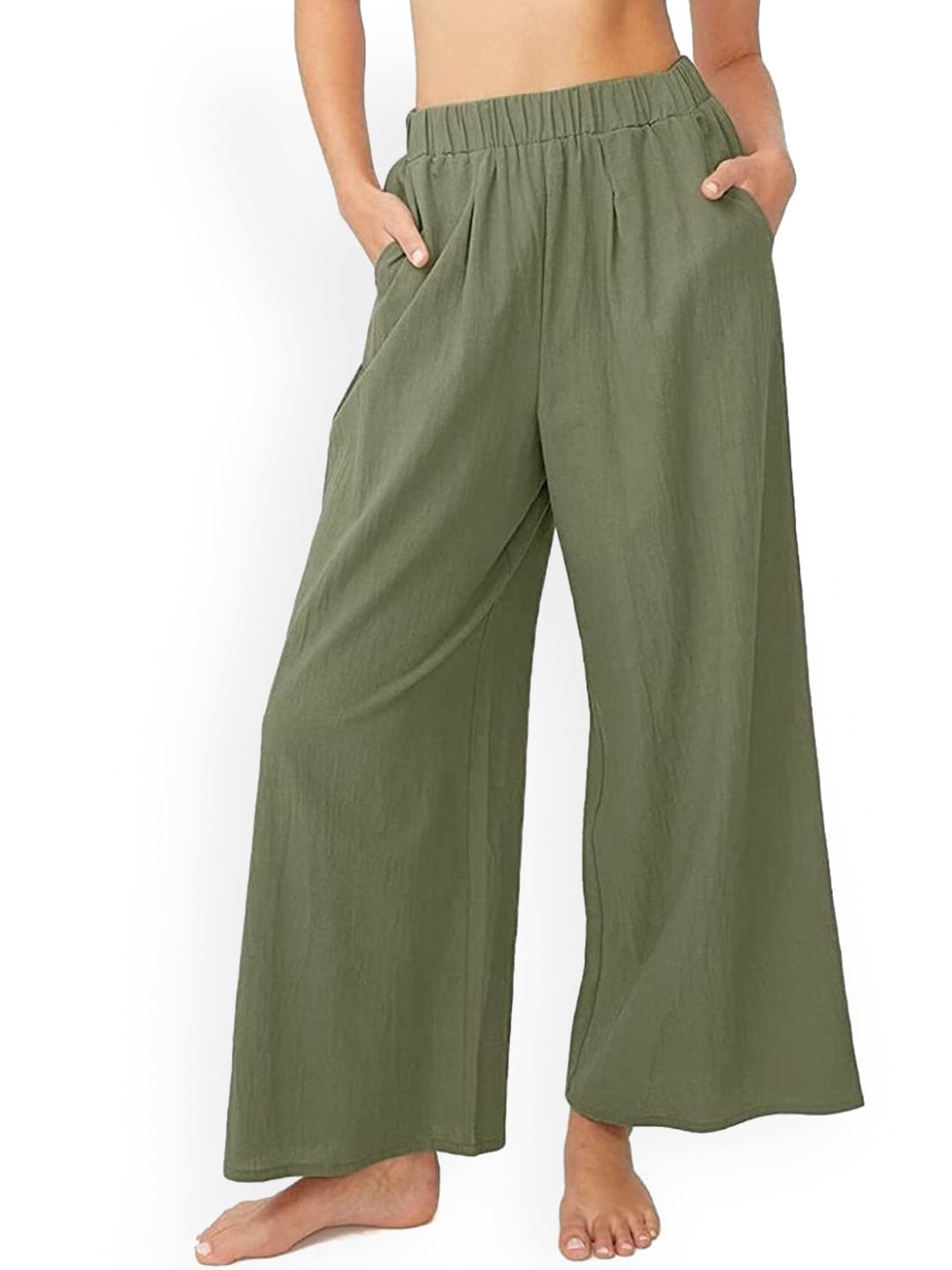 

KPOP Women Relaxed Loose Fit Regular Trousers, Green
