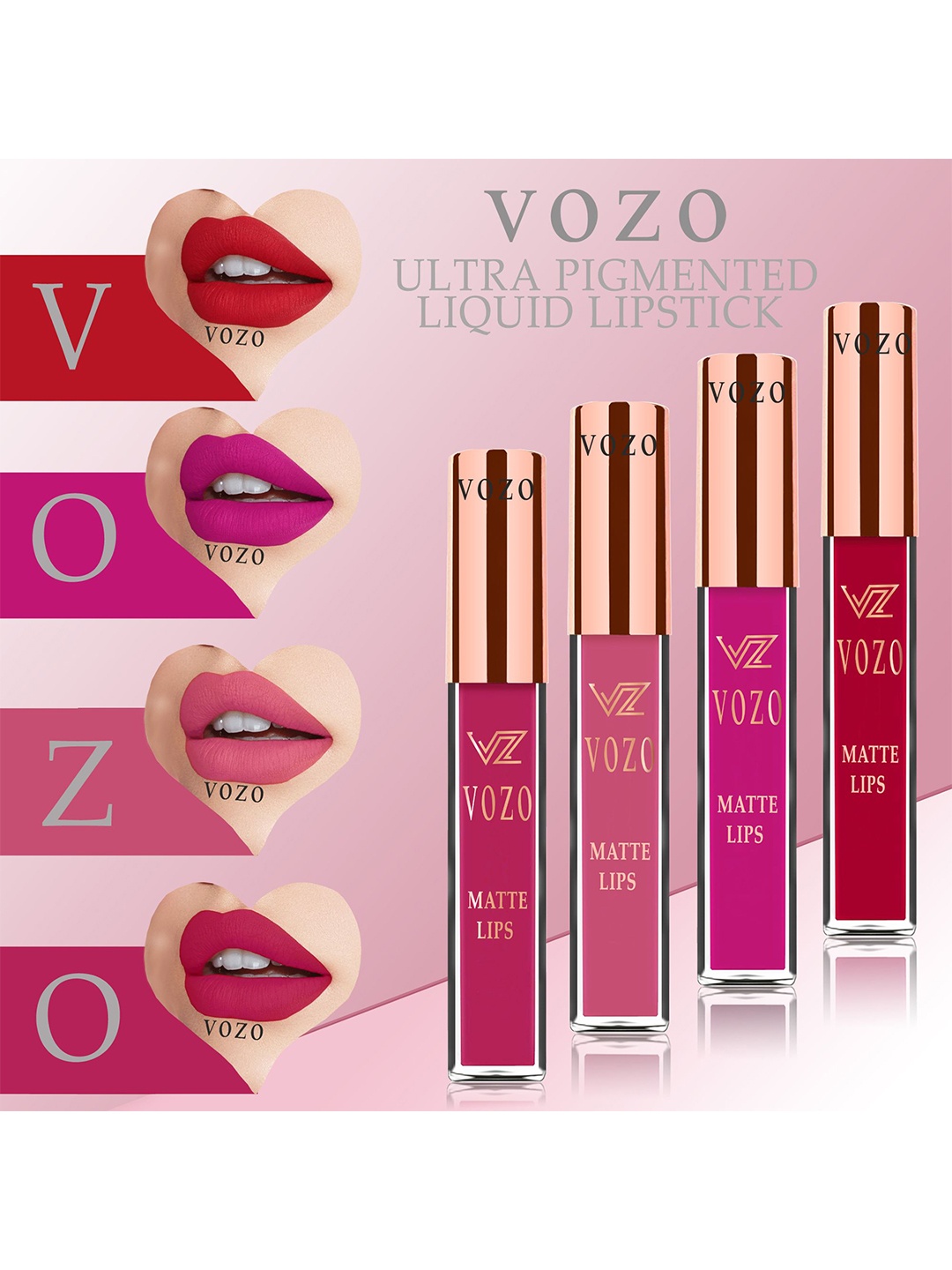 

VOZO Set Of 4 Matte Lips Liquid Lipstick 4 ml Each Shade 104-202-203-204, Red