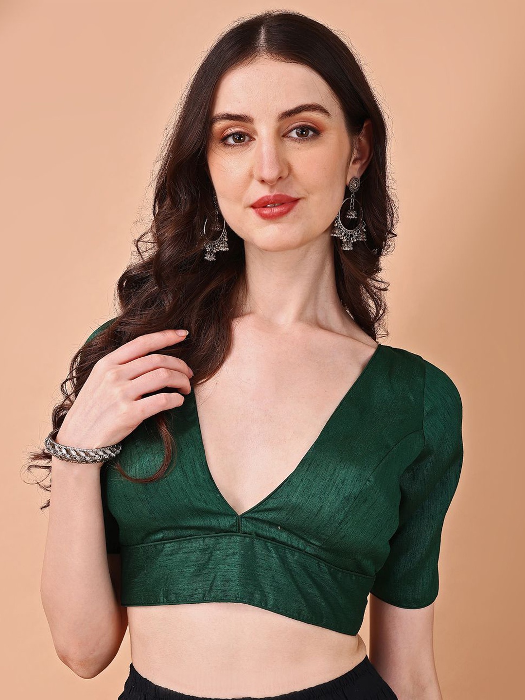 

Tikhi Imli V-Neck Short Sleeves Saree Blouse, Green