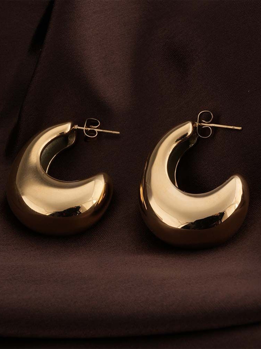 

PALMONAS Stainless Steel Gold Plated Circular Drop Earrings