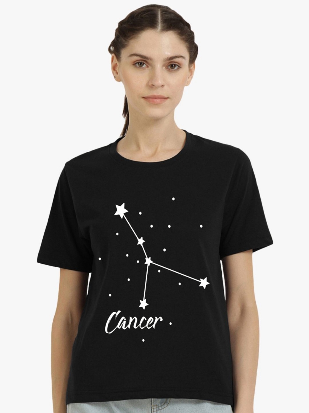 

First Row Women Graphic Printed Round Neck Cotton T-shirt, Black