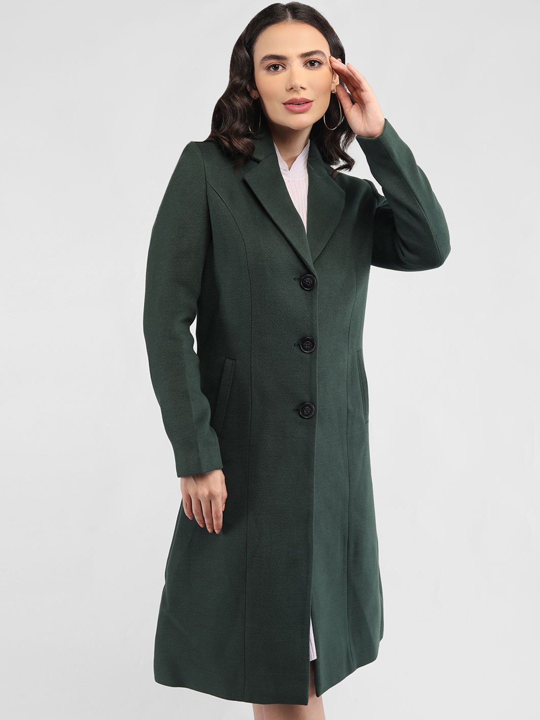 

LURE URBAN Women Notched Lapel Single-Breasted Overcoat, Green