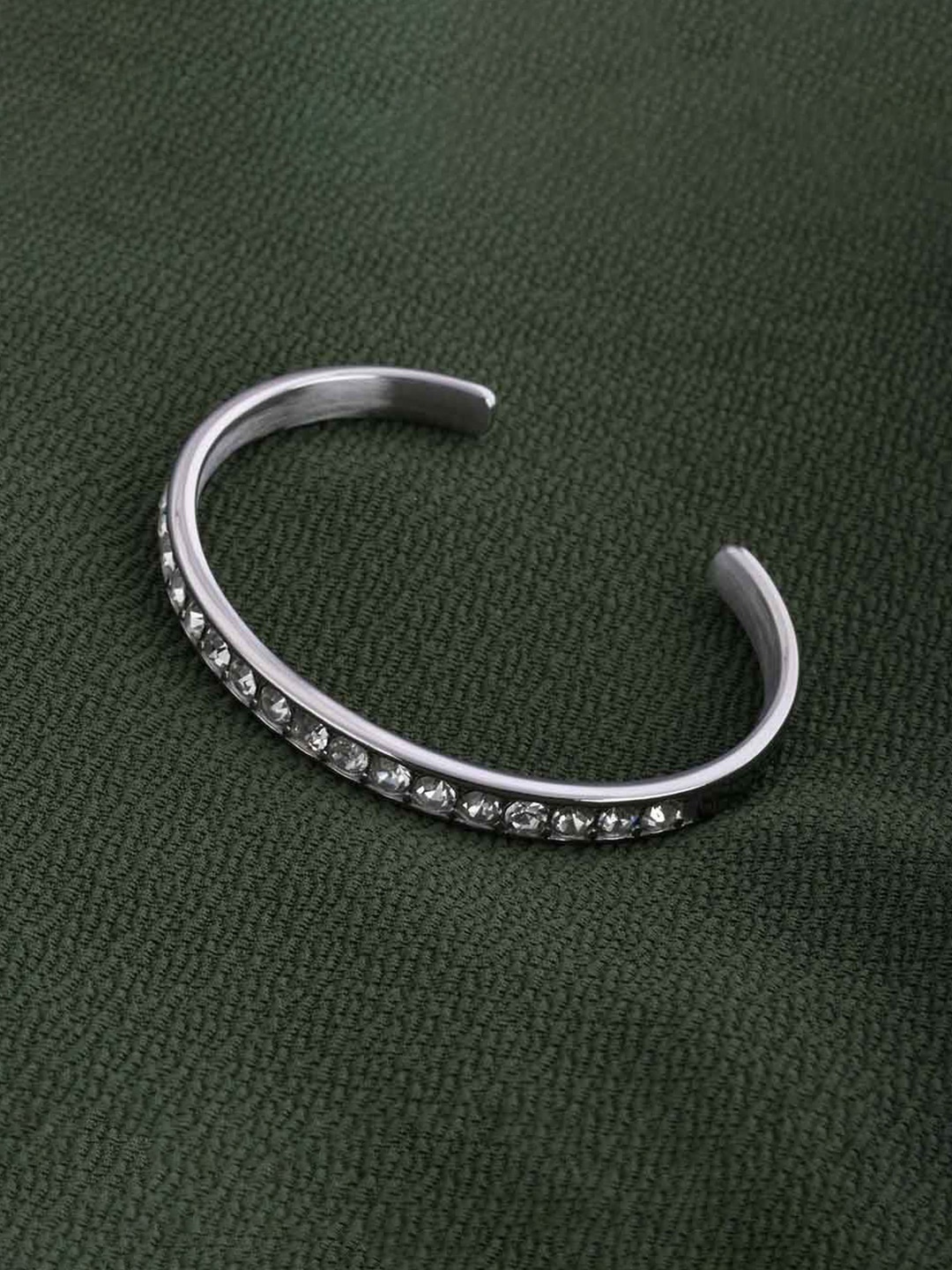

PALMONAS Silver-Plated Stainless Steel Elegant Cubic Zirconia Elegant Cuff Bracelet