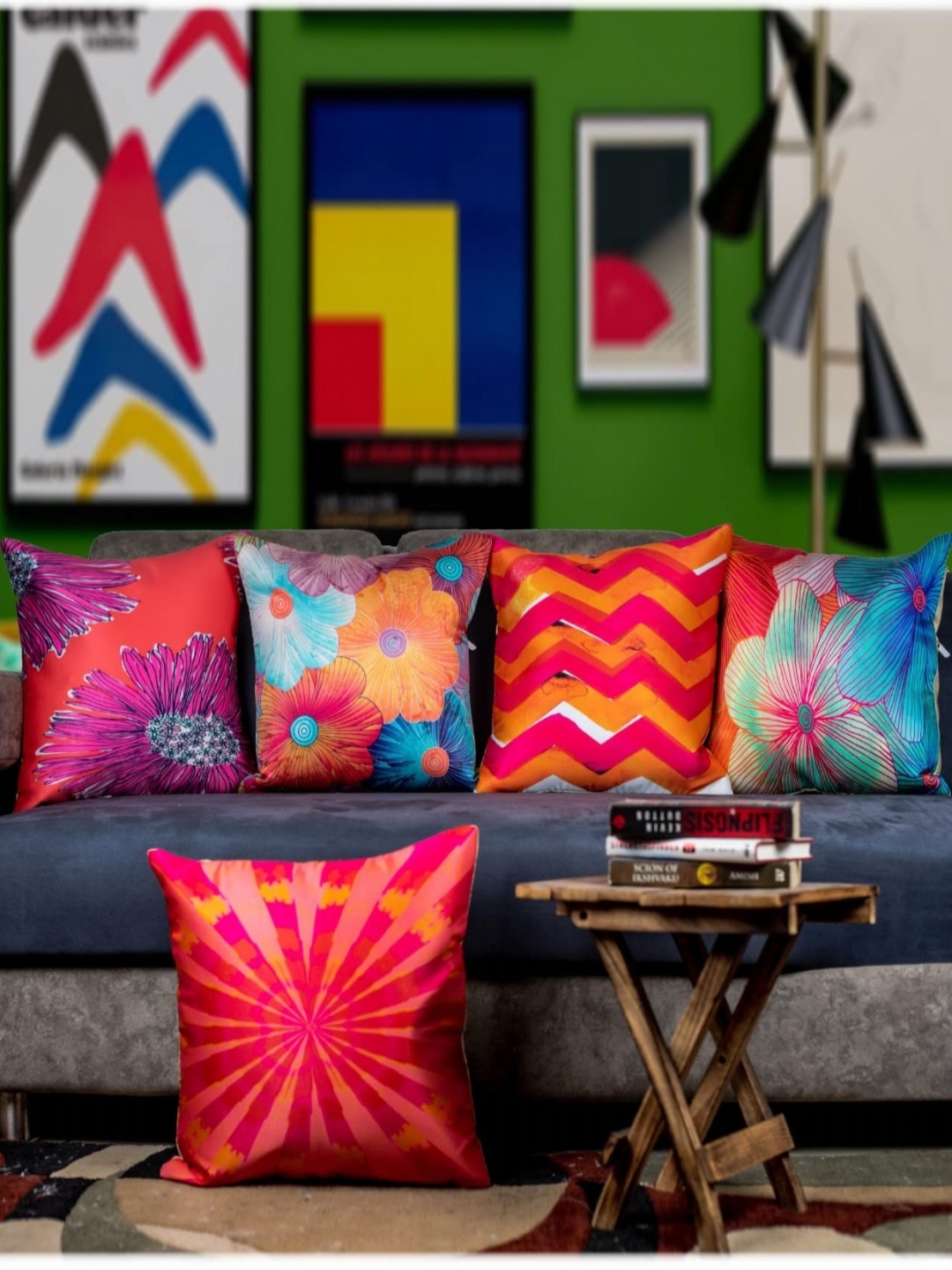 

Vendola Red & Blue 5 Pieces Ethnic Motifs Satin Square Cushion Covers