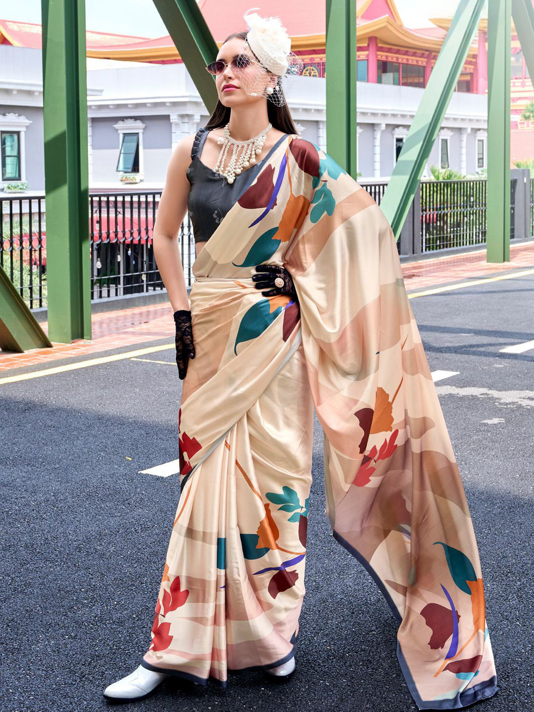 

Anouk Poly Crepe Saree, Beige