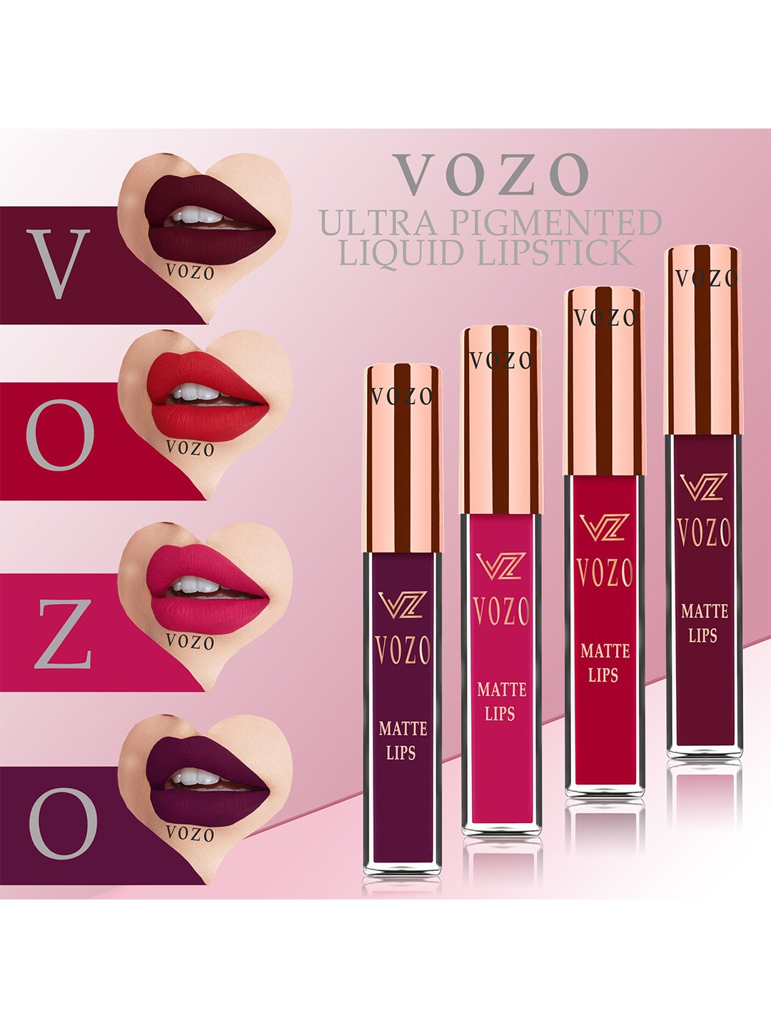 

VOZO Set Of 4 Stay-All-Day Matte Liquid Lipstick - 4 ml Each - 103-104-105-201, Maroon