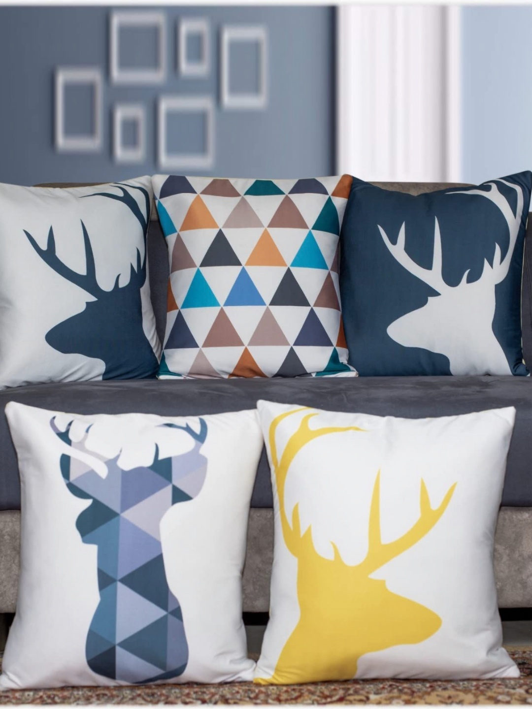 

Vendola White & Yellow 5 Pieces Geometric Printed Satin Square Cushion Covers