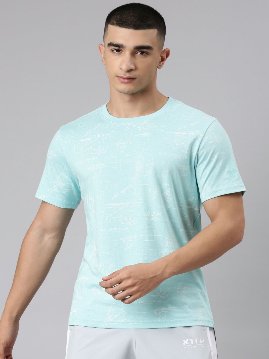

Xtep Men Solid Round Neck Pure Cotton T-shirt, Blue