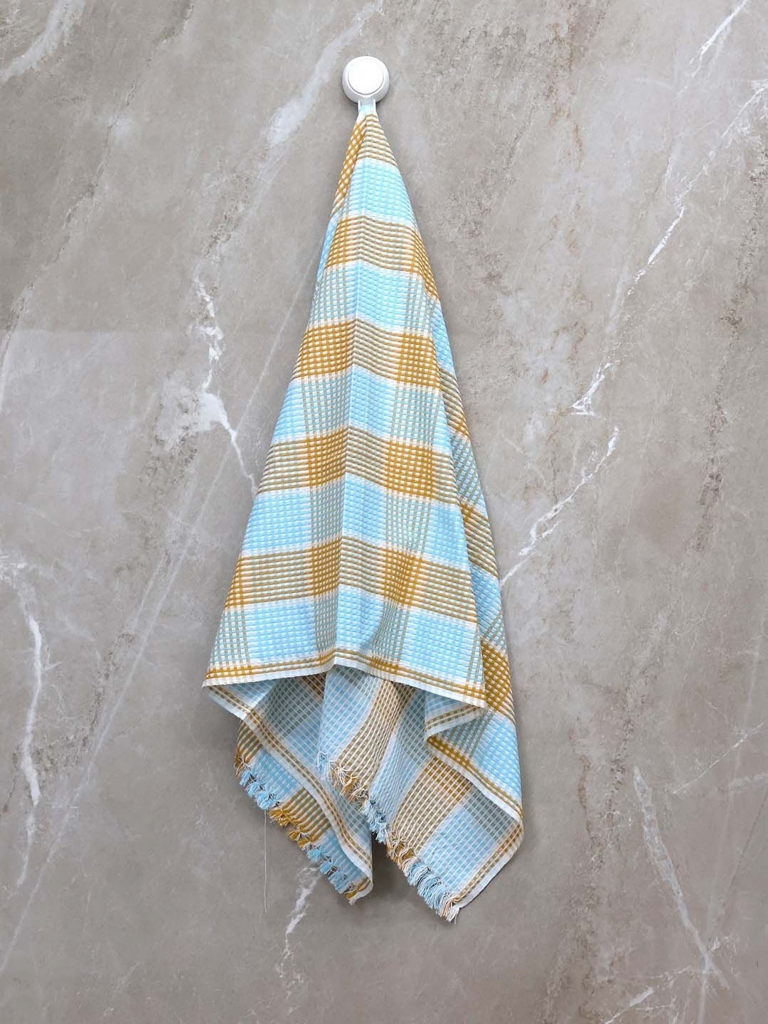 

BOMBAY DYEING Yellow & Blue Striped Pure Cotton 200 GSM Bath Towel