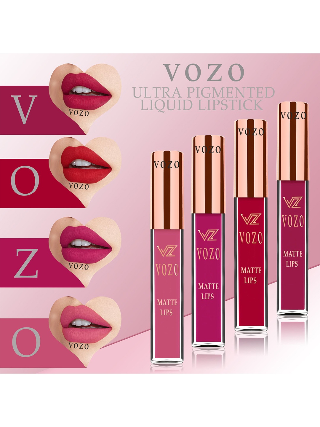 

VOZO Set Of 4 Stay-All-Day Matte Liquid Lipstick 4ml Each - 101-104-106-203, Red