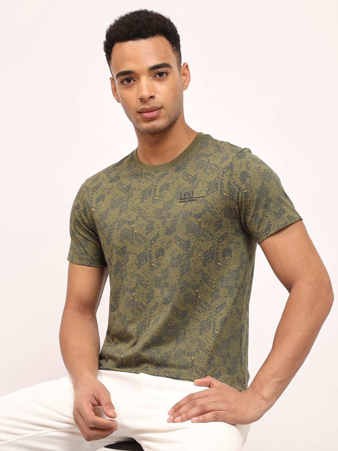 

Lee Geometric Printed Cotton Slim Fit T-shirt, Green