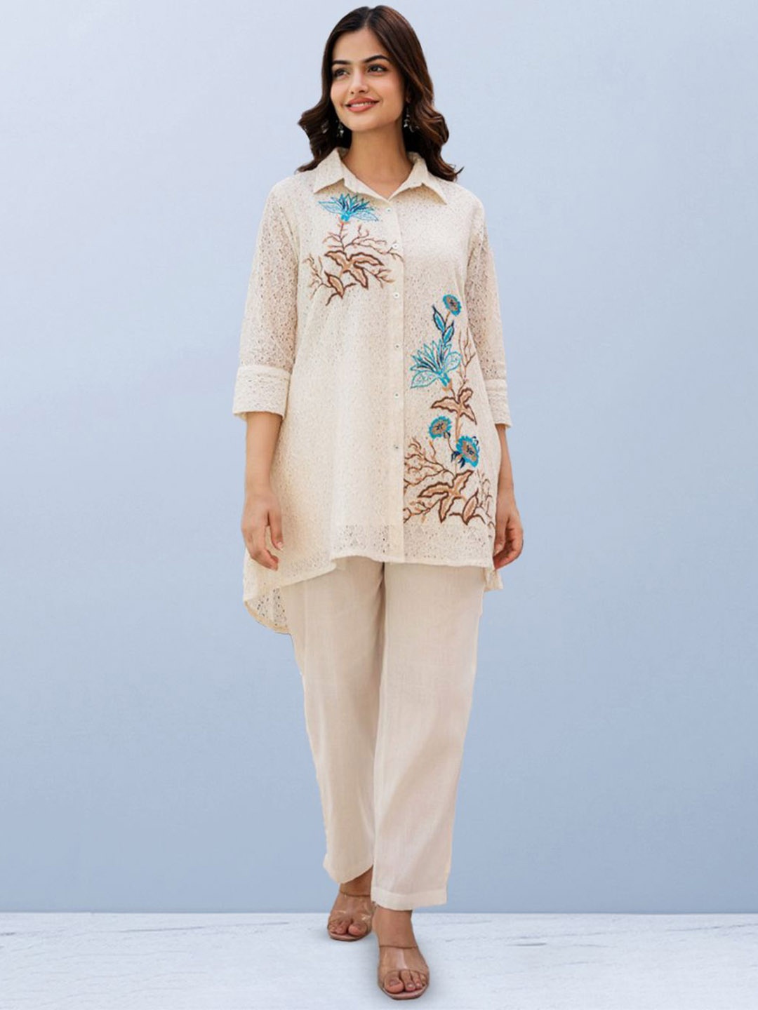 

CUSTARD Printed Pure Cotton Tunic With Trouser Co-Ords, Off white