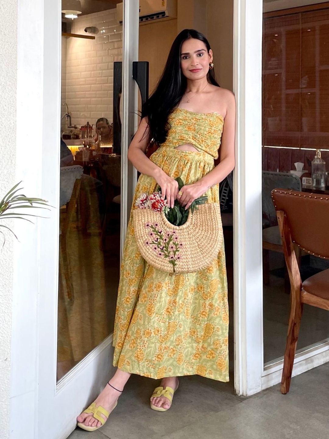 

SAADGEE Floral Print Maxi Dress, Green