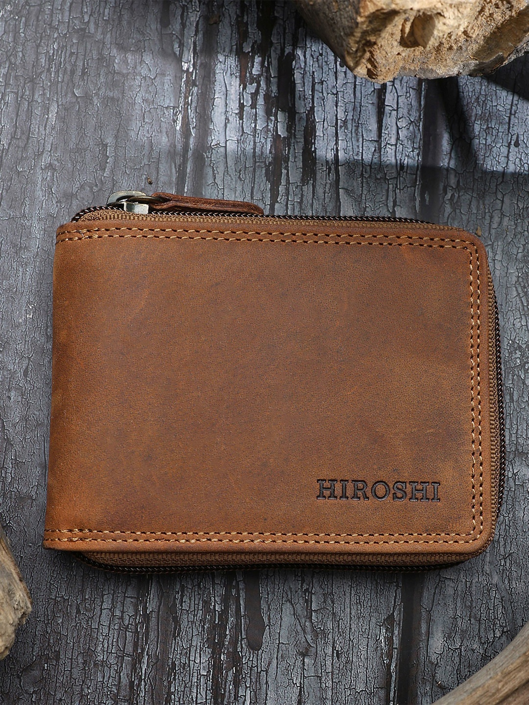 

HIROSHI Men Leather Two Fold Wallet, Tan