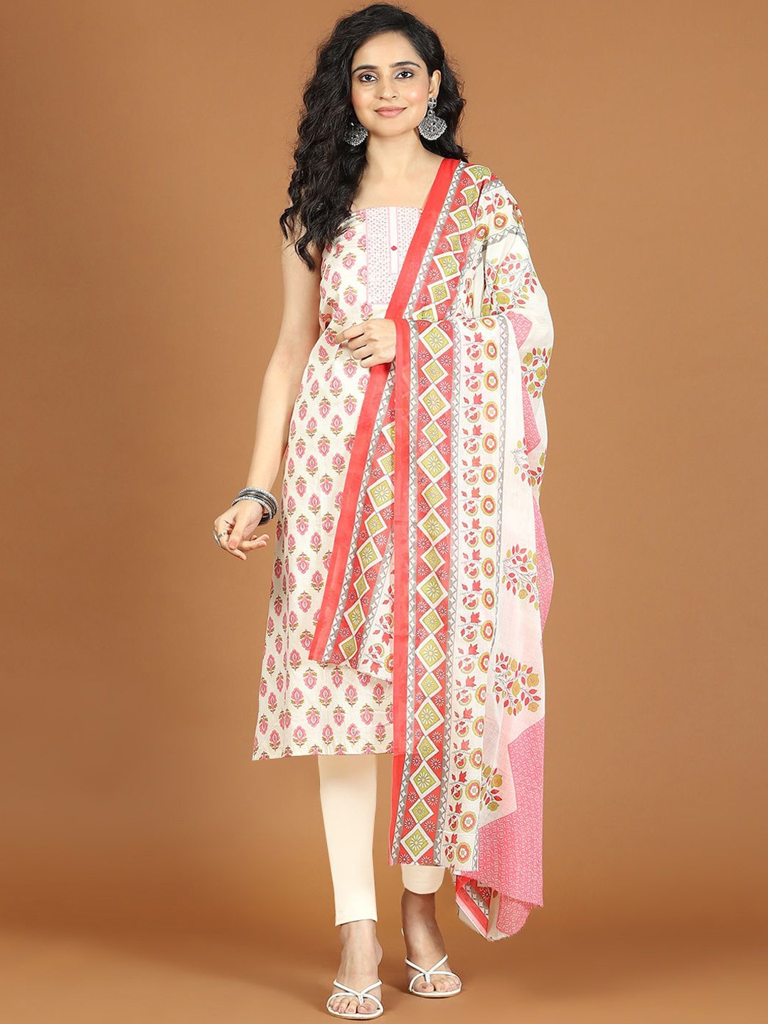 

Meena Bazaar Printed Unstitched Dress Material, Cream