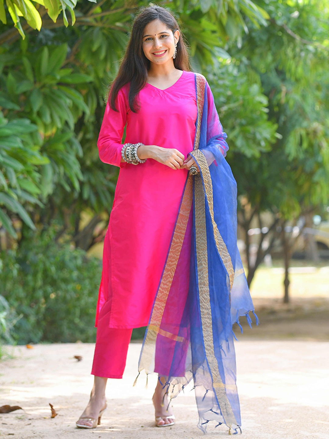 

GAYRAA Women Regular Kurta with Trousers & With Dupatta, Pink