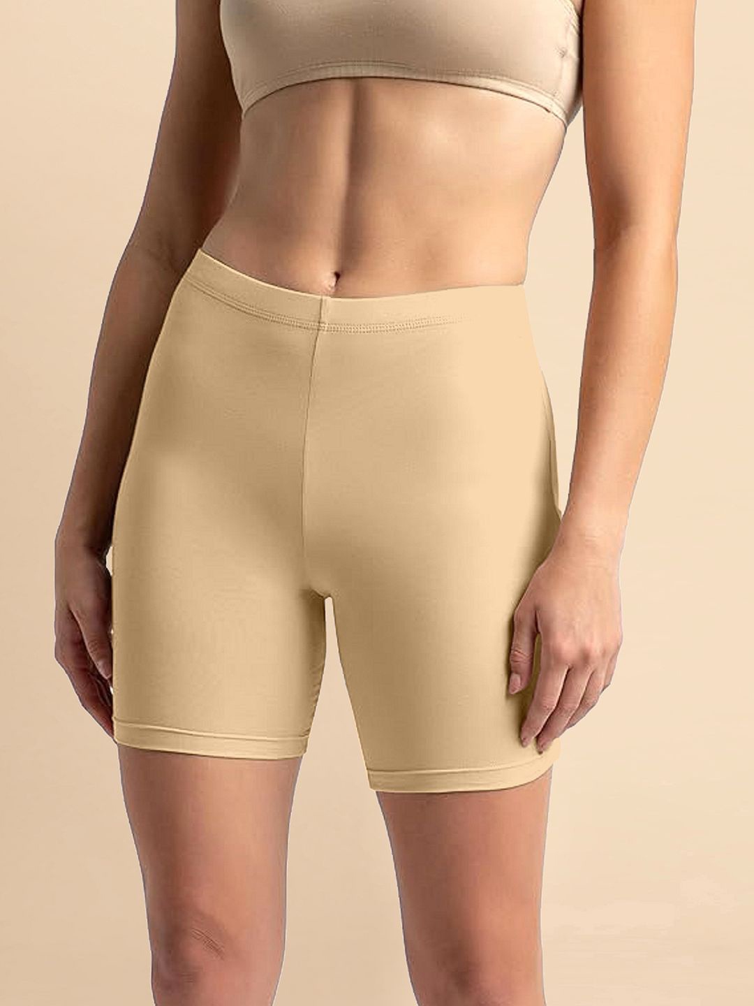 

Trendmalls Women Skinny Fit Training or Gym Sports Shorts, Beige