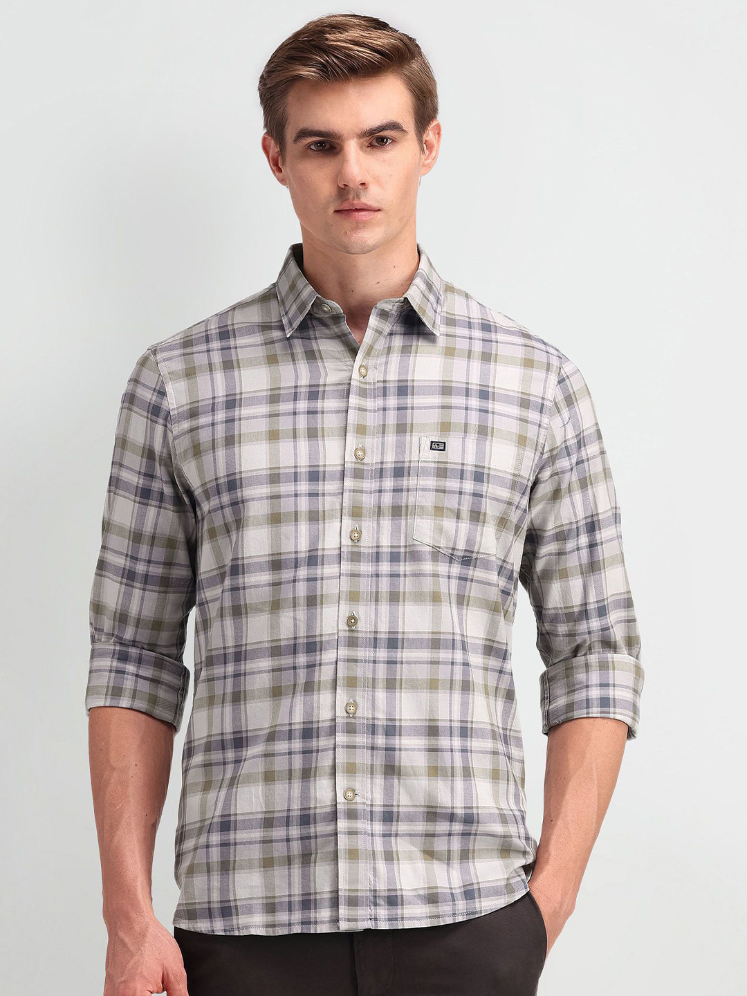 

Arrow Sport Men Modern Slim Fit Opaque Checked Casual Shirt, Grey