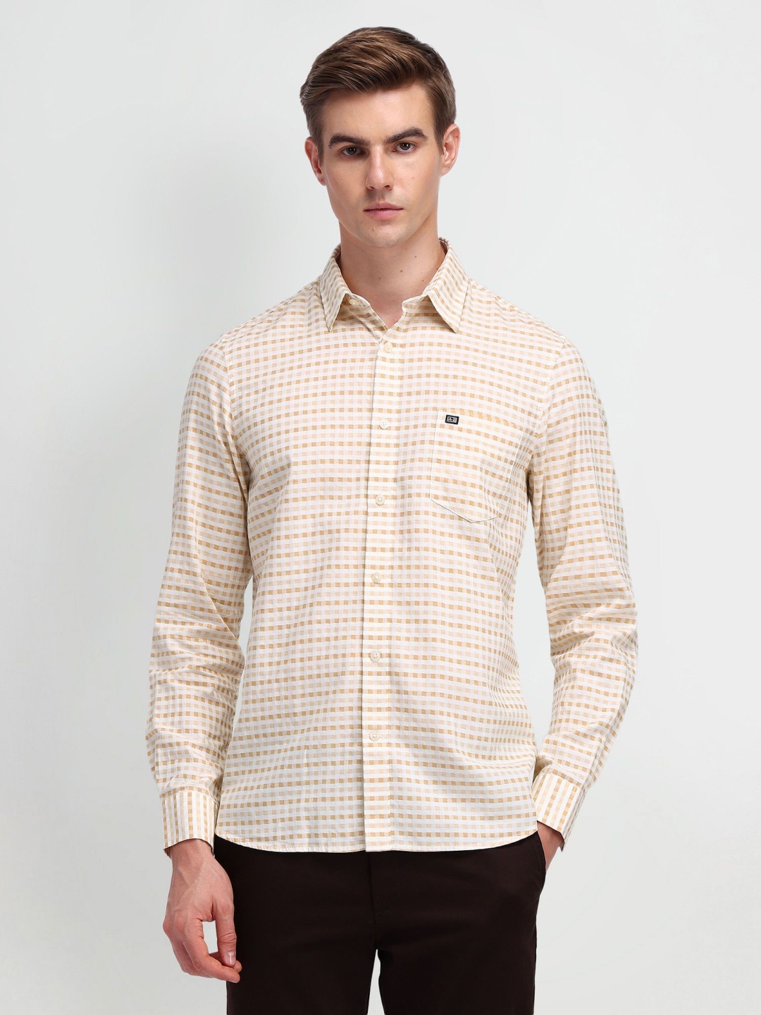 

Arrow Sport Men Modern Slim Fit Opaque Checked Casual Shirt, Beige