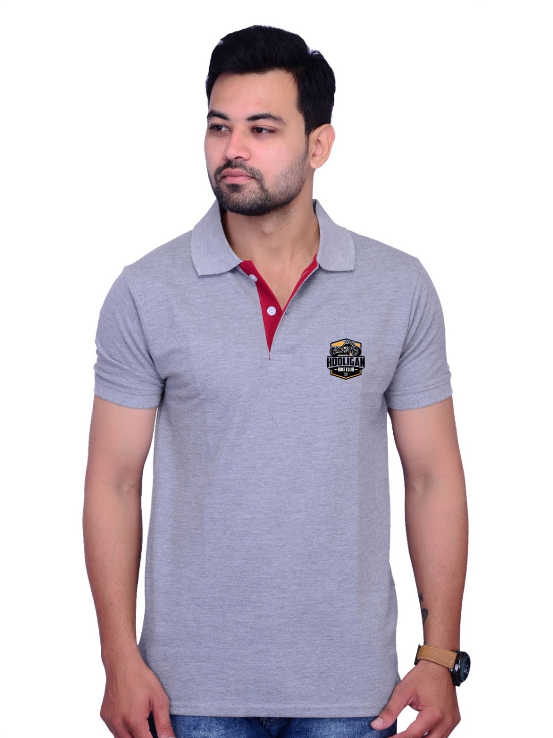 

LA MILANO Men Polo Collar Slim Fit T-shirt, Grey