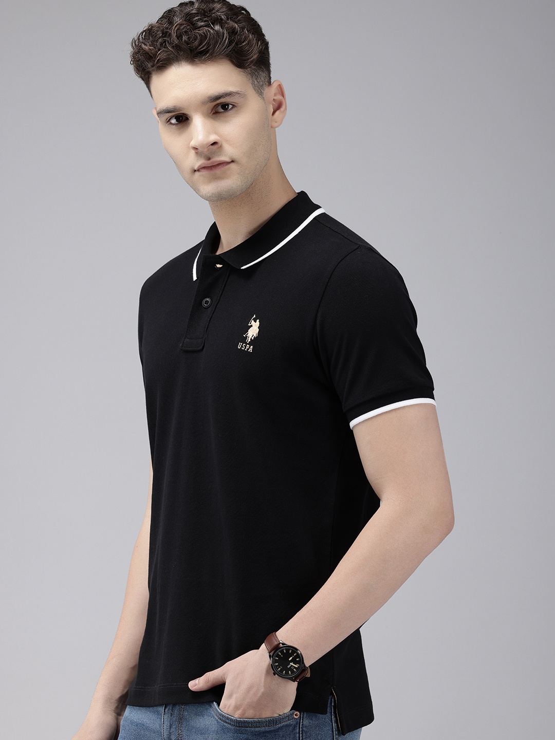 

U.S. Polo Assn. Polo Collar Pure Cotton Slim Fit T-shirt, Black