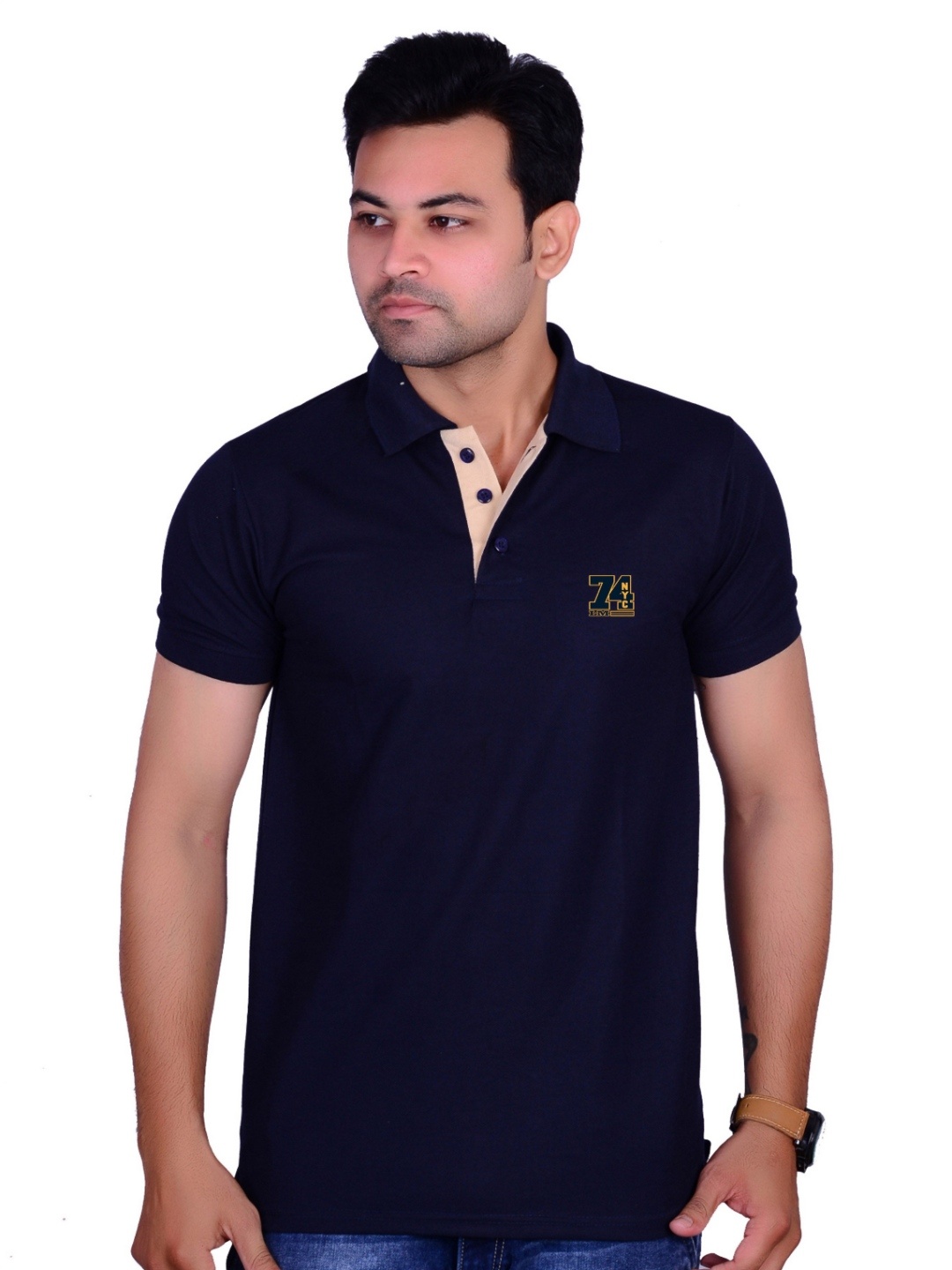 

LA MILANO Men Polo Collar Slim Fit T-shirt, Navy blue