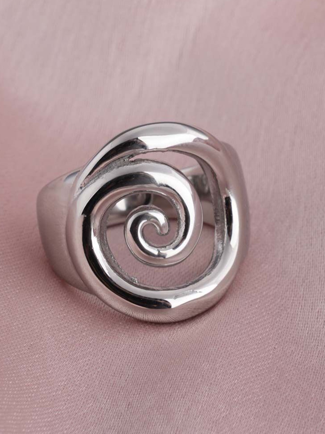 

PALMONAS Silver Plated Stainless Steel Spiral Finger Ring