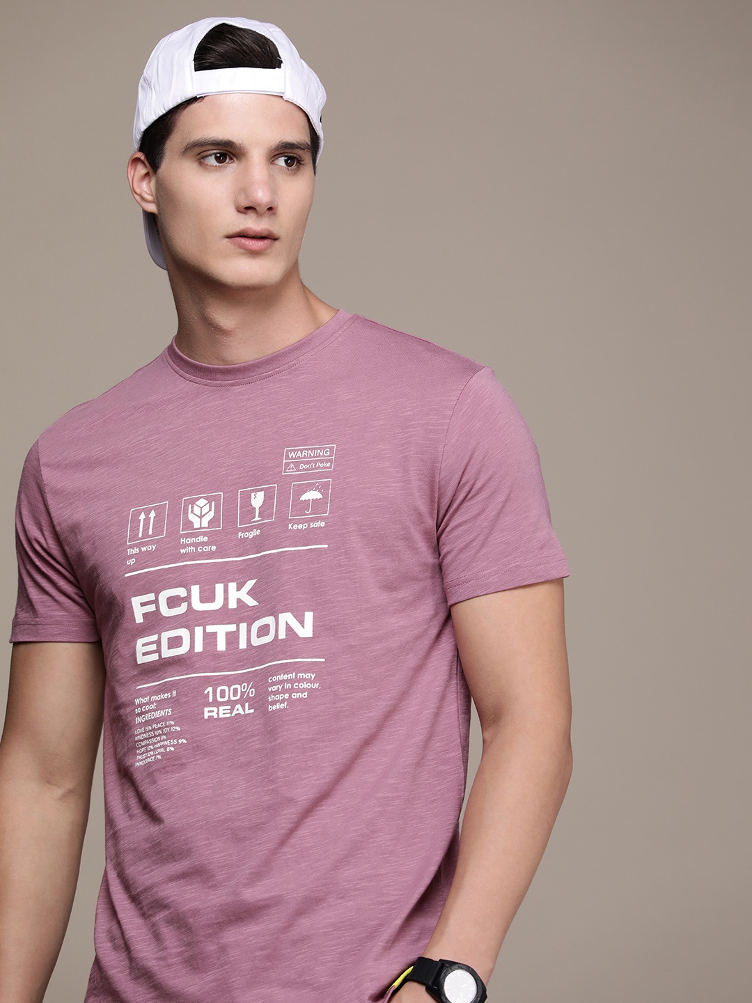 

FCUK Graphic Printed Pure Cotton T-shirt, Pink