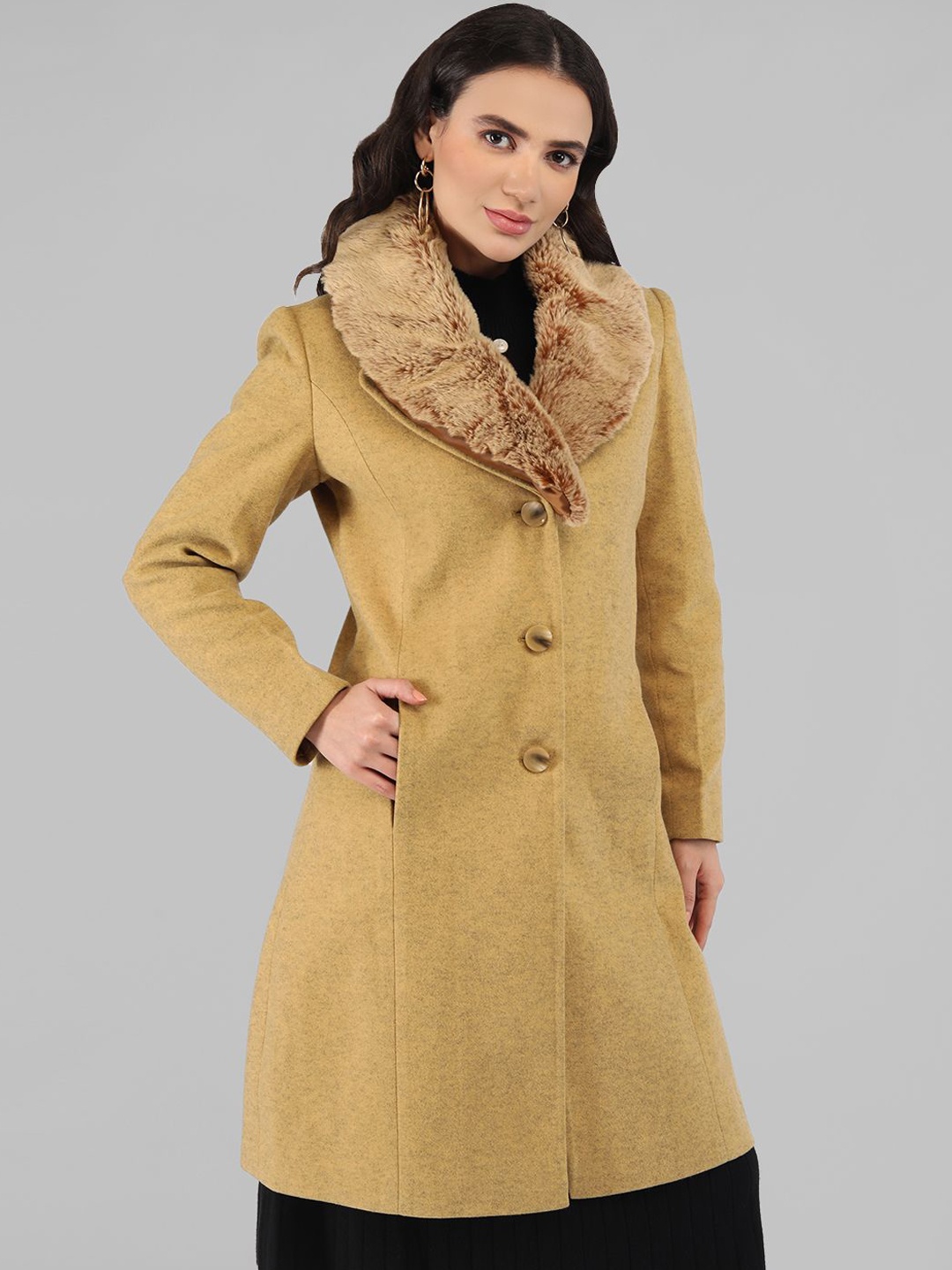 

LURE URBAN Women Single-Breasted Overcoat, Mustard