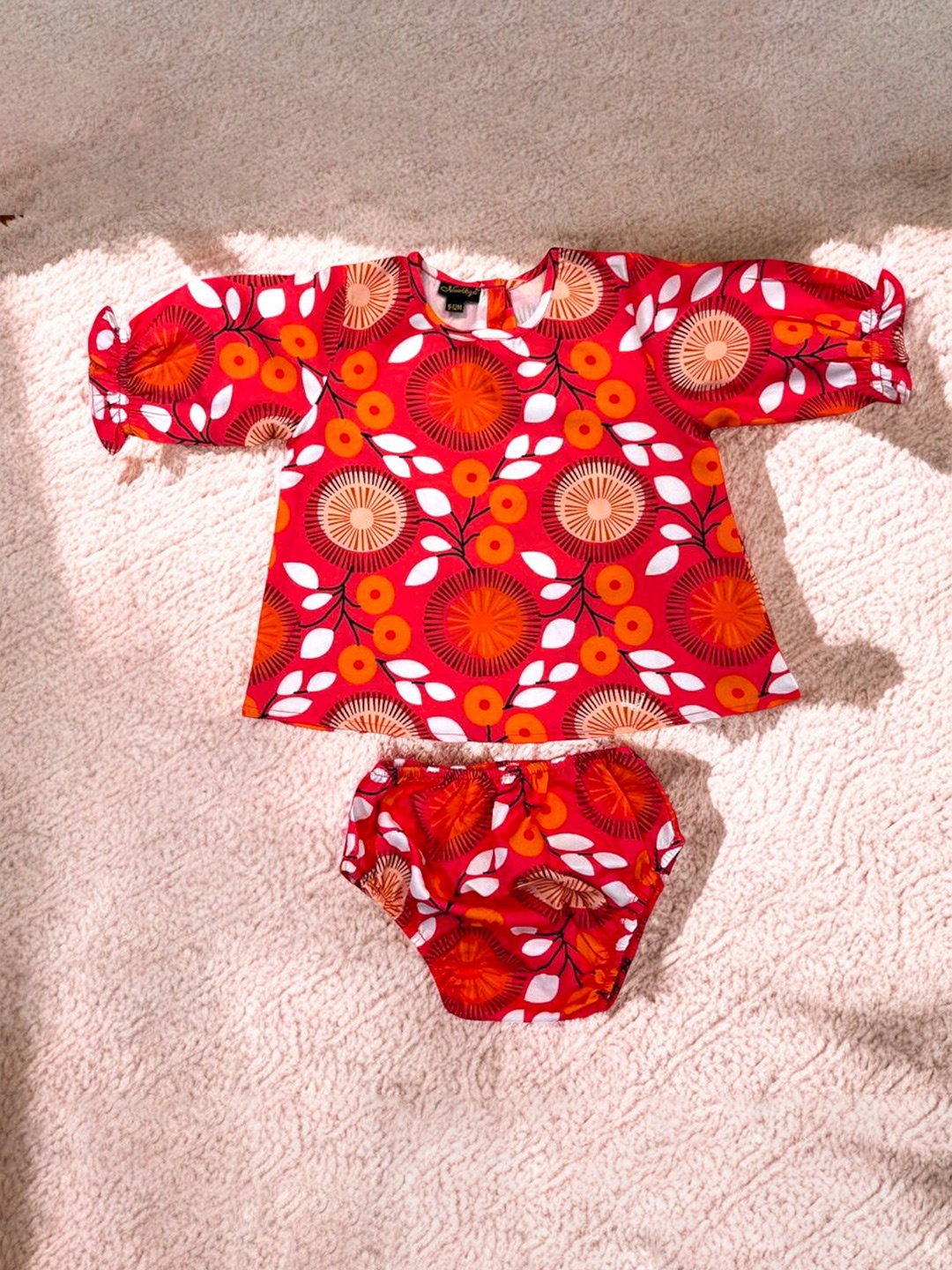 

MUSHKIYA Infant Girls Floral Printed A-Line Midi Dress With Panty, Red