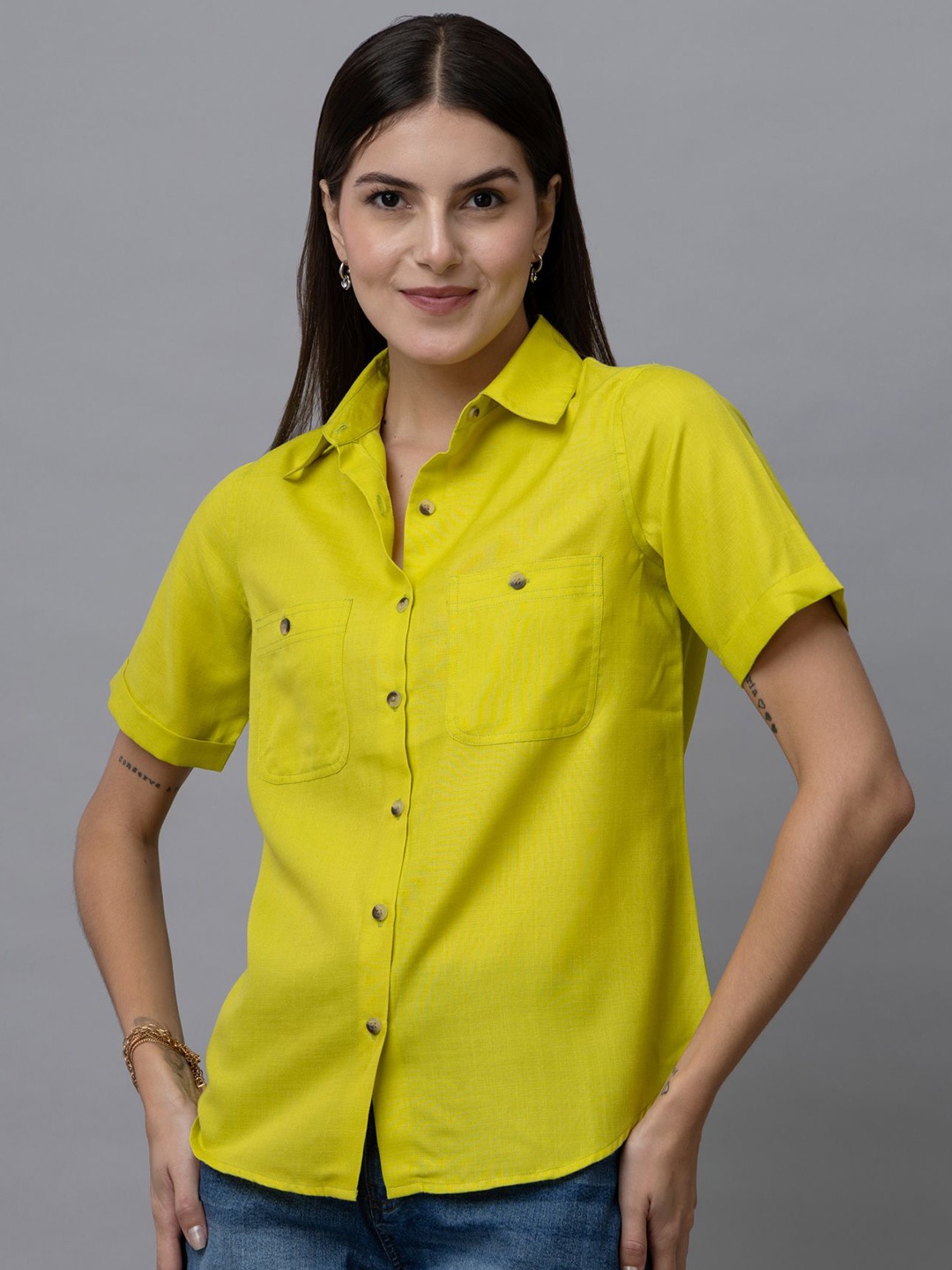 

PURYS WORKSPACE Women Standard Opaque Formal Shirt, Yellow