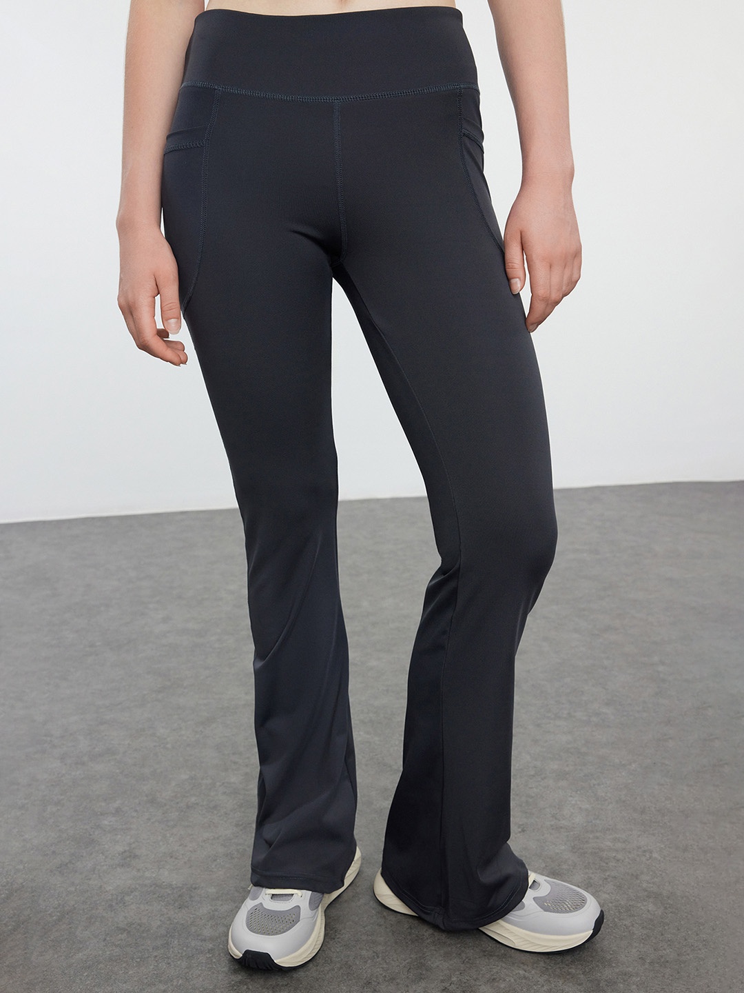 

Trendyol Women Flared-Fit Mid-Rise Track Pants, Grey