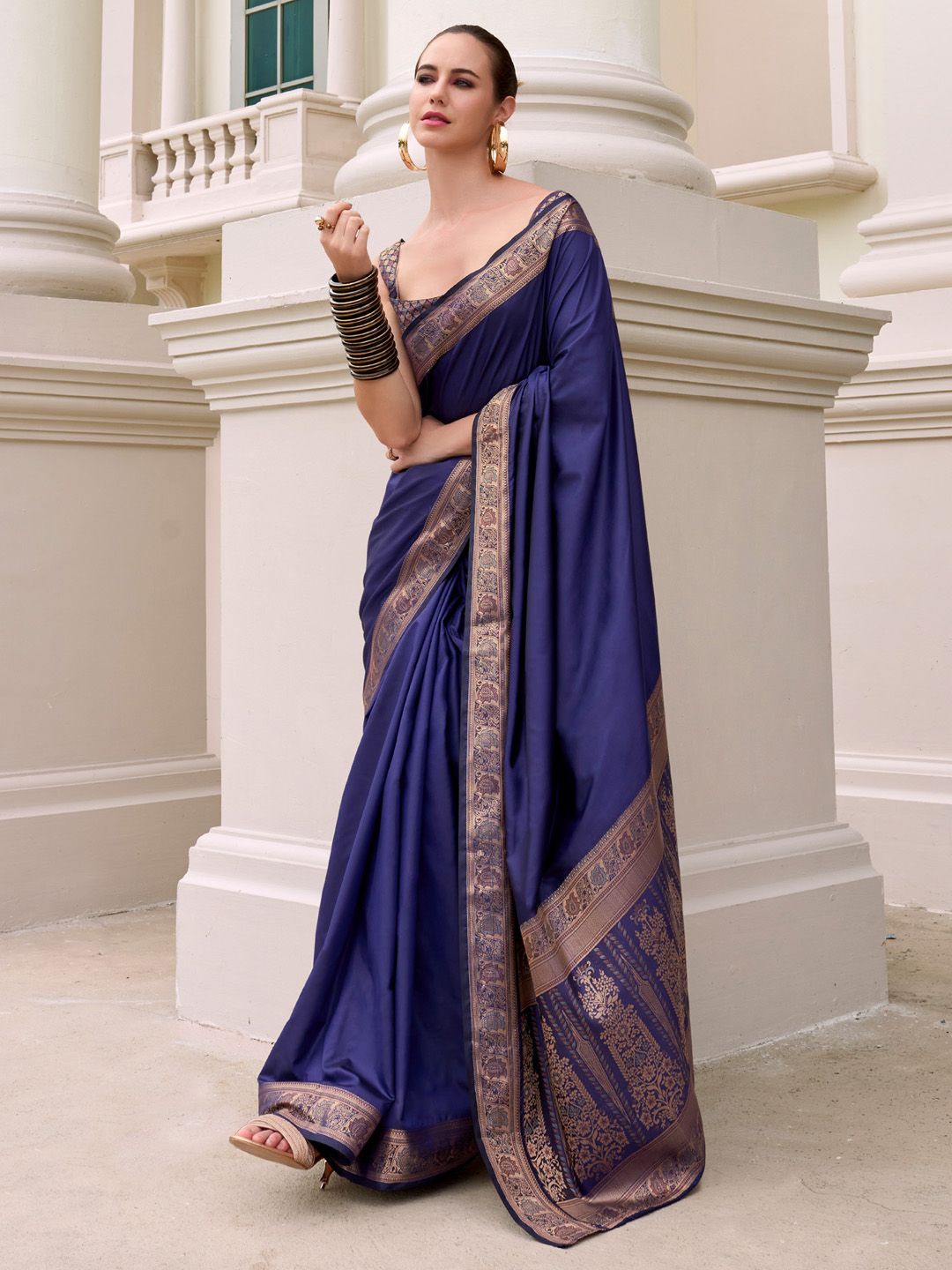 

Anouk Zari Silk Blend Banarasi Saree, Navy blue