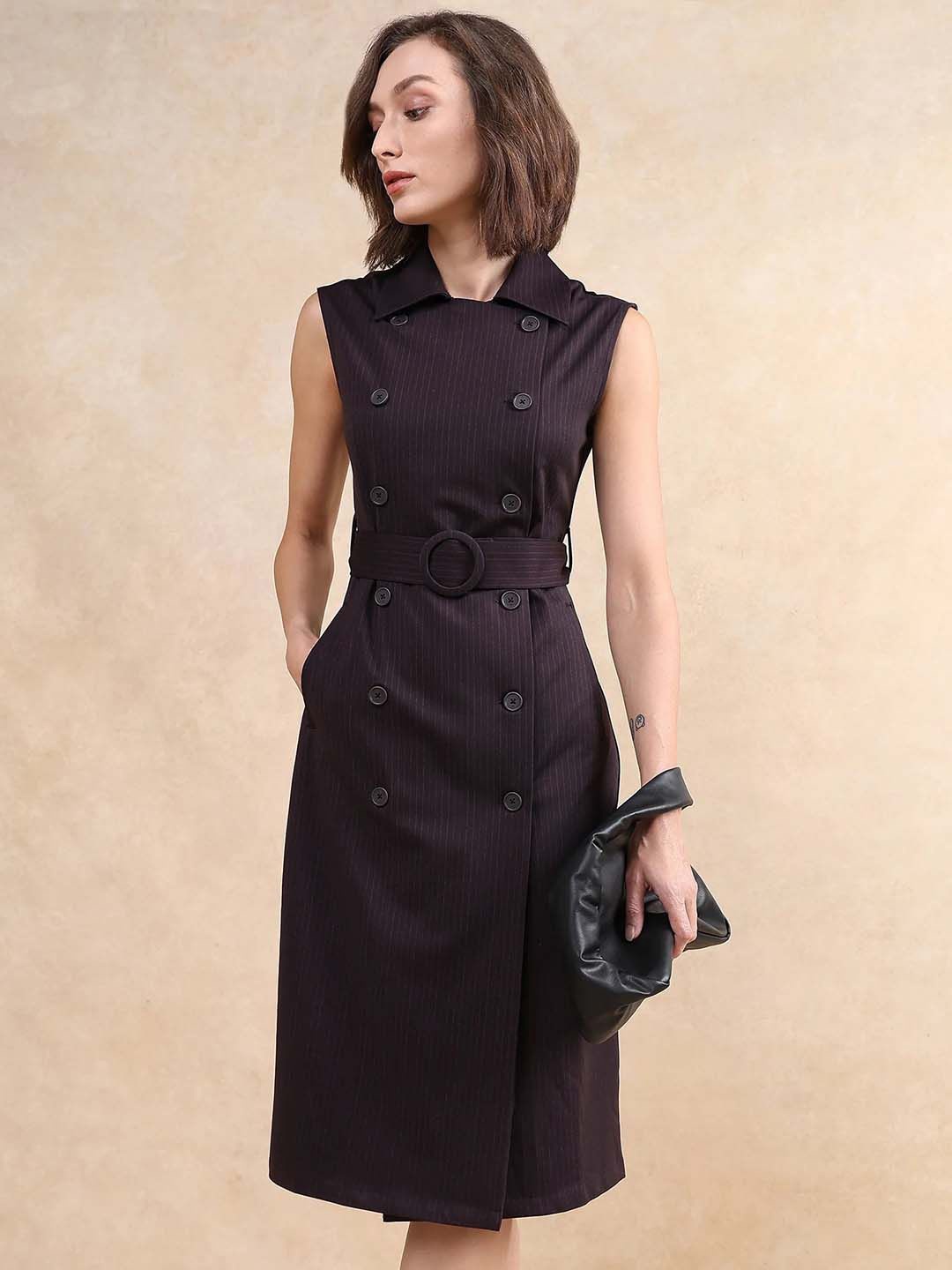 

RAREISM Striped Midi Blazer Dresses, Maroon