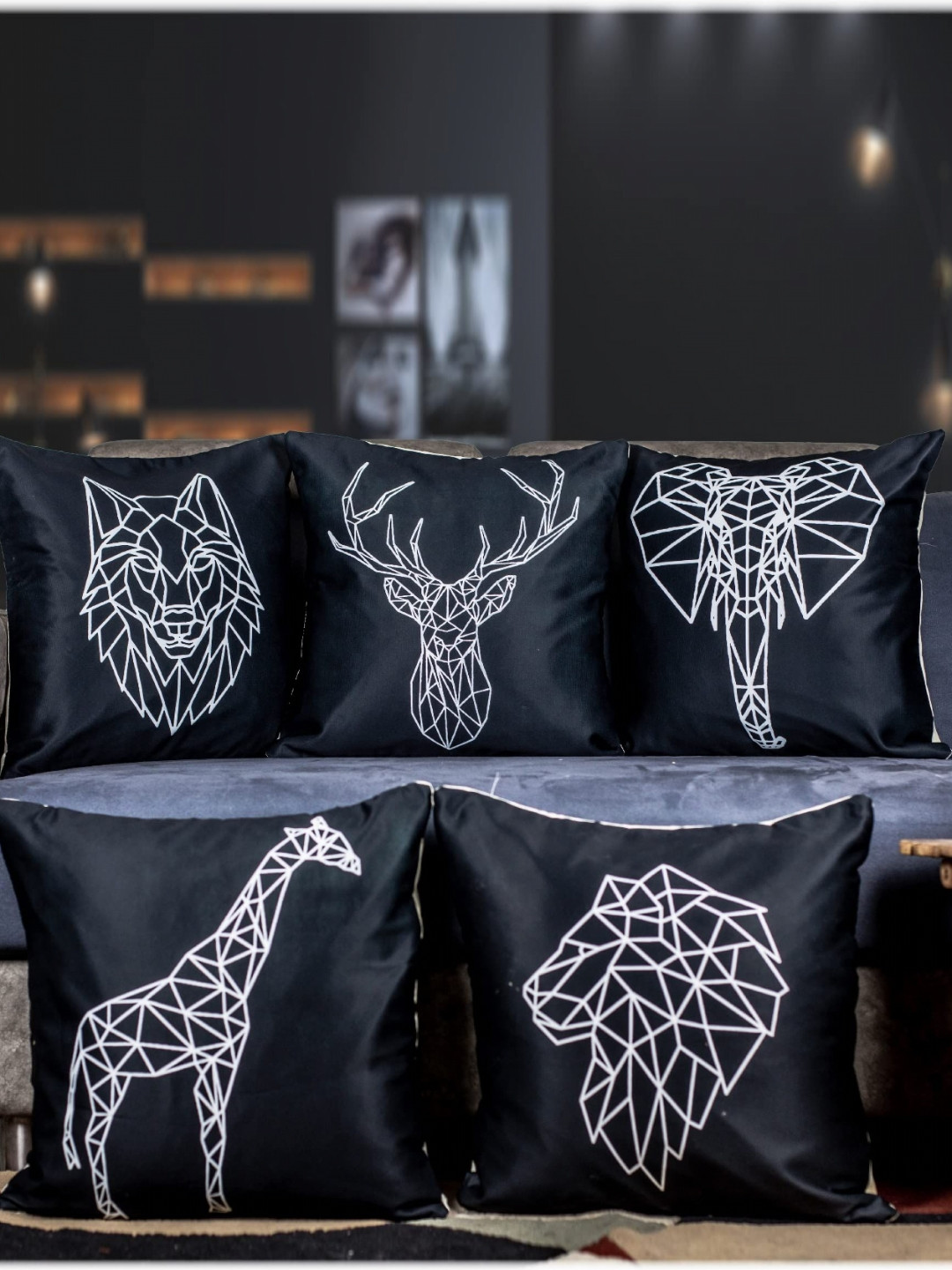 

Vendola Black & White 5 Pieces Geometric Square Cushion Covers