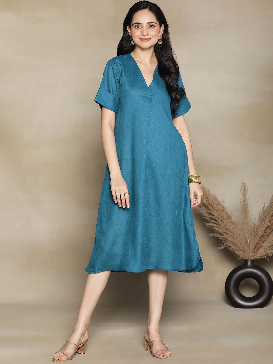 

LetsDressUp Pure Cotton A-Line Dress, Teal
