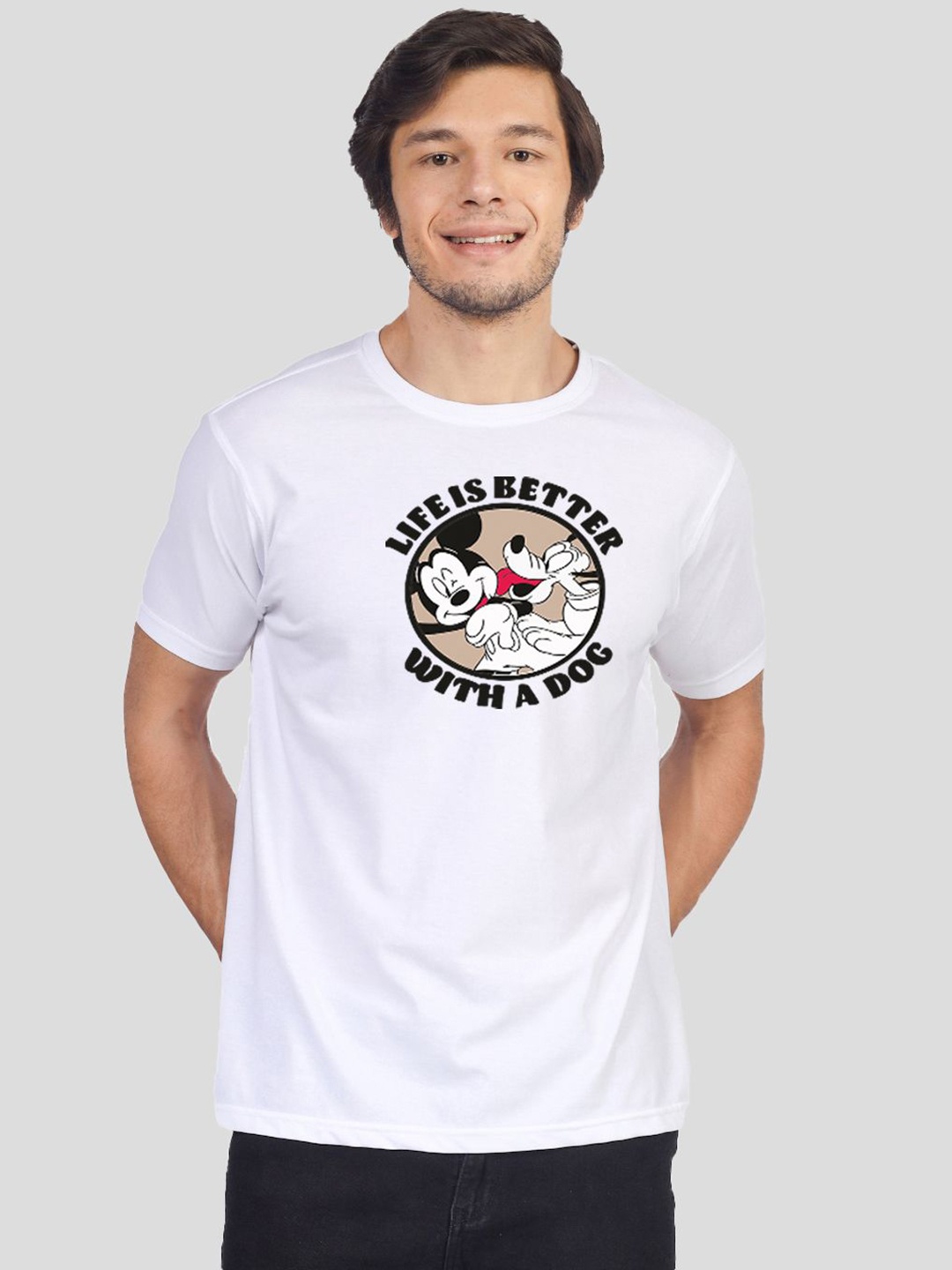 

Greylongg Men Graphic Printed Round Neck Cotton T-shirt, White