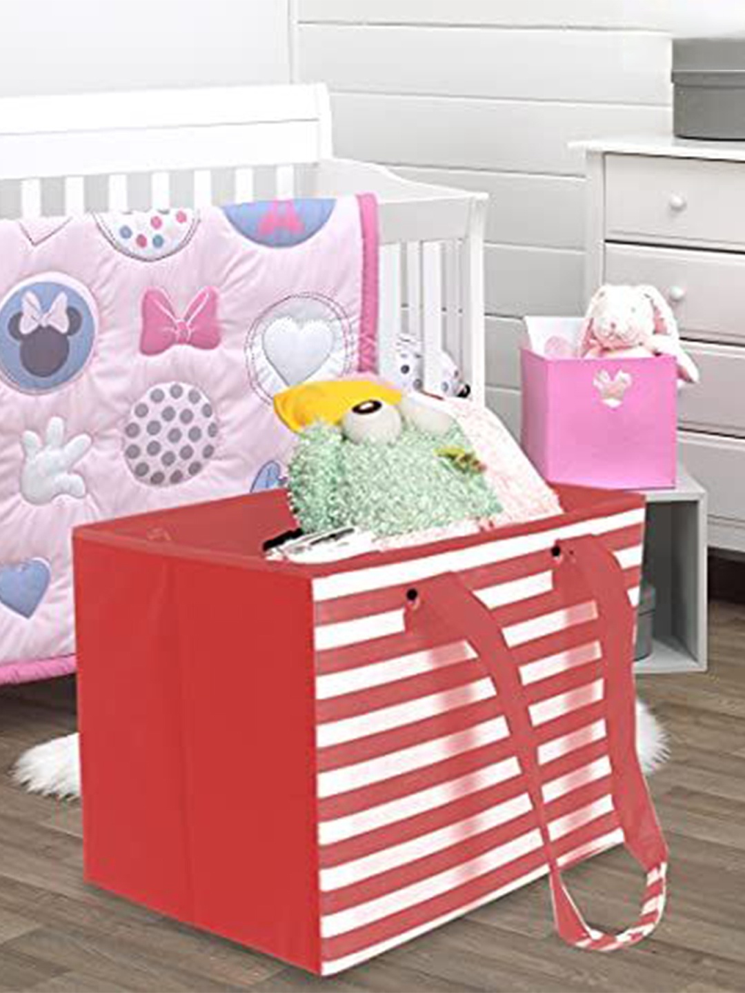 

prettykrafts Red & White 2 Pieces Striped Reusable Multi-Utility Organisers