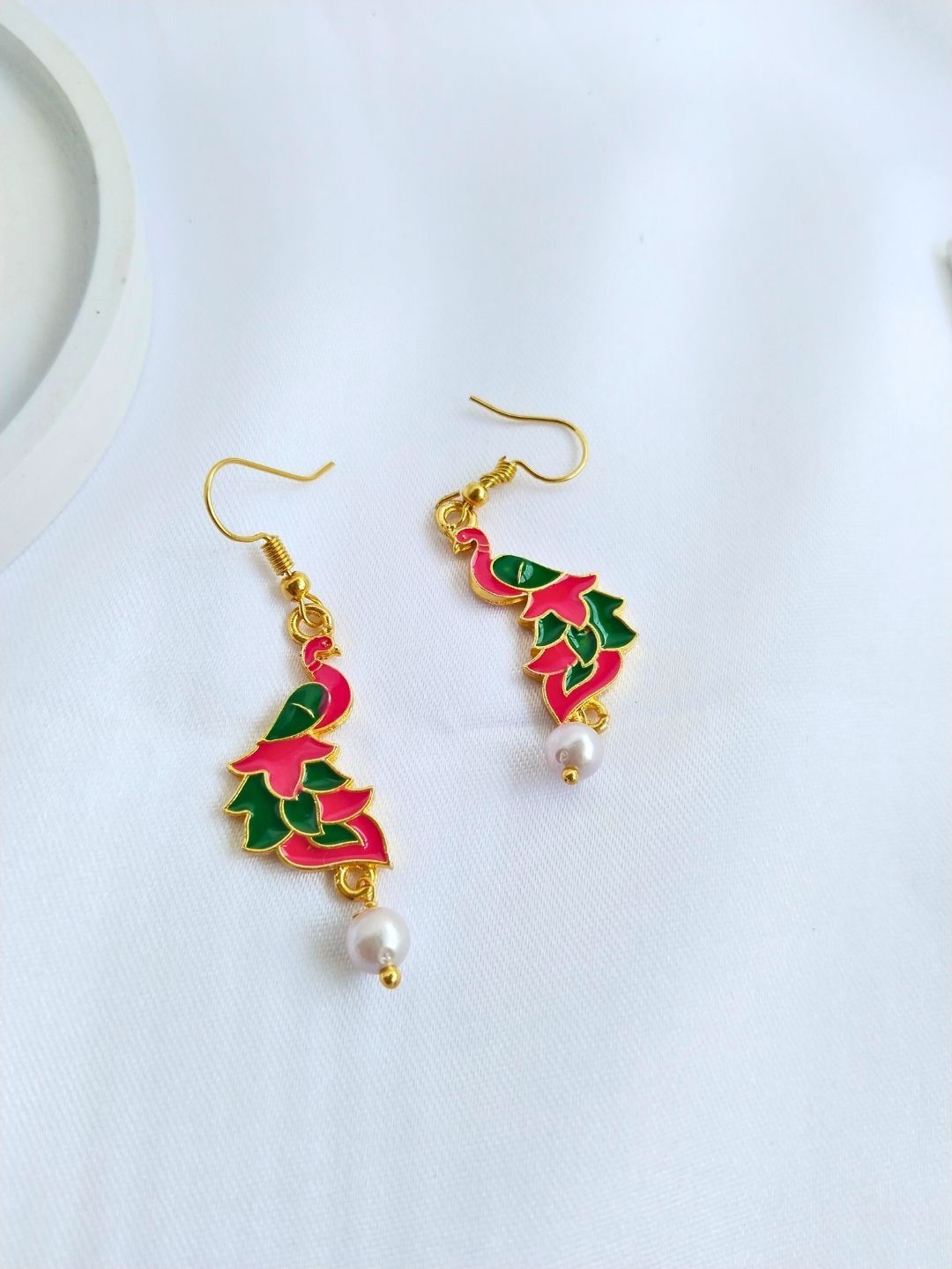 

Sangria Gold-Plated Meenakari Peacock Shaped Beaded Drop Earrings